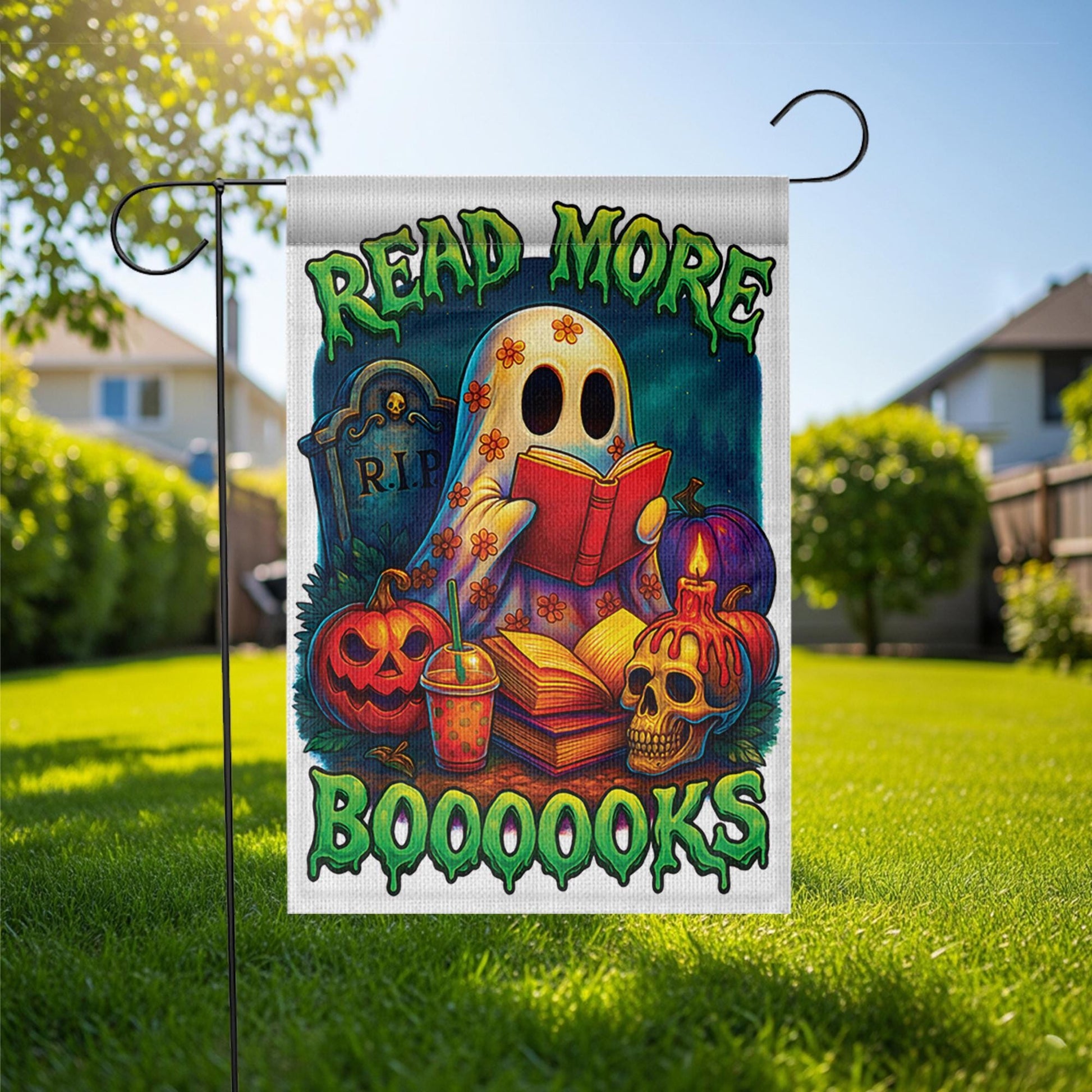 Read More Boooooks Ghost Flag, Spooky Book Lover Halloween Decor, Cute Reading Ghost Yard Art, Bookworm Gift for Librarian, Fall Decor