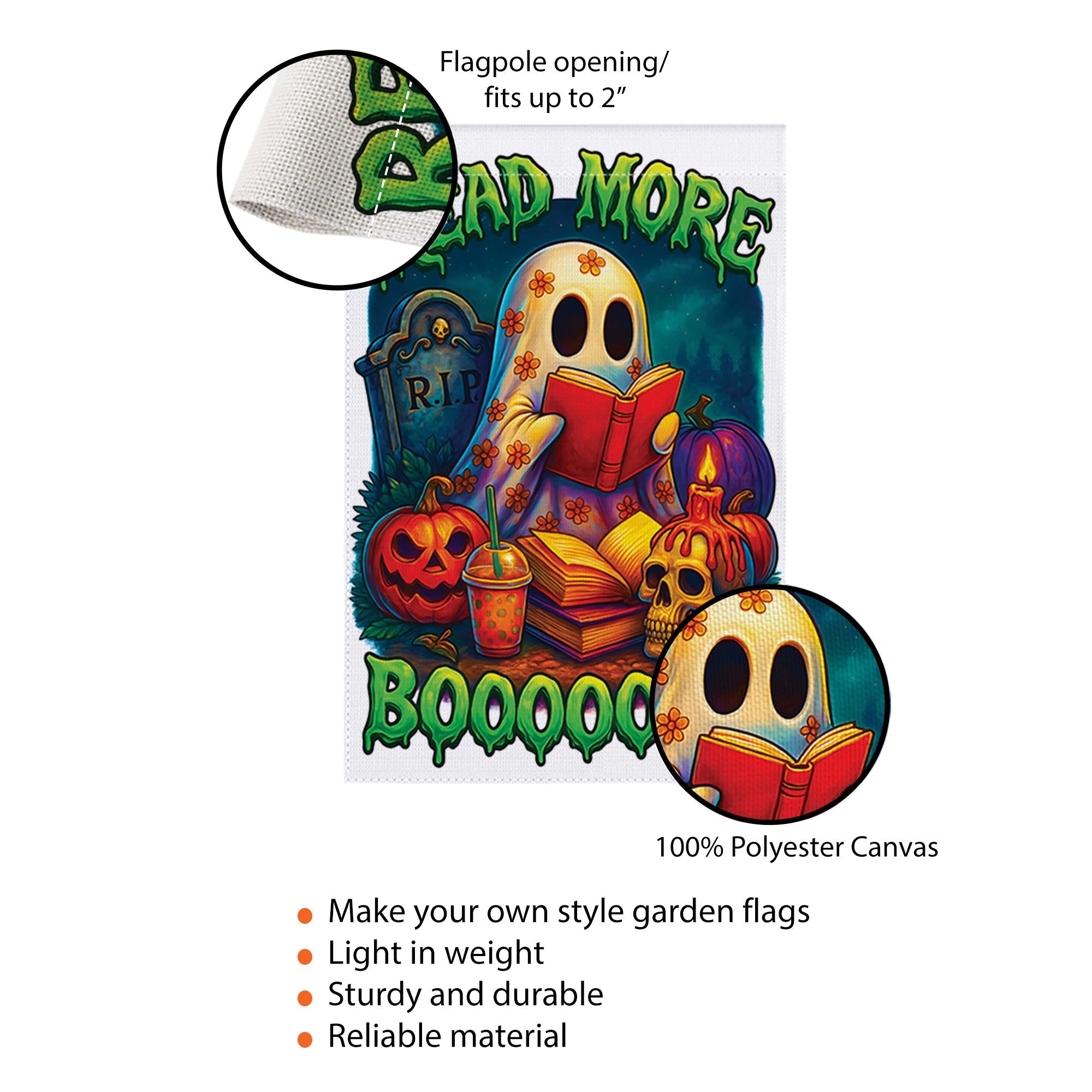 Read More Boooooks Ghost Flag, Spooky Book Lover Halloween Decor, Cute Reading Ghost Yard Art, Bookworm Gift for Librarian, Fall Decor