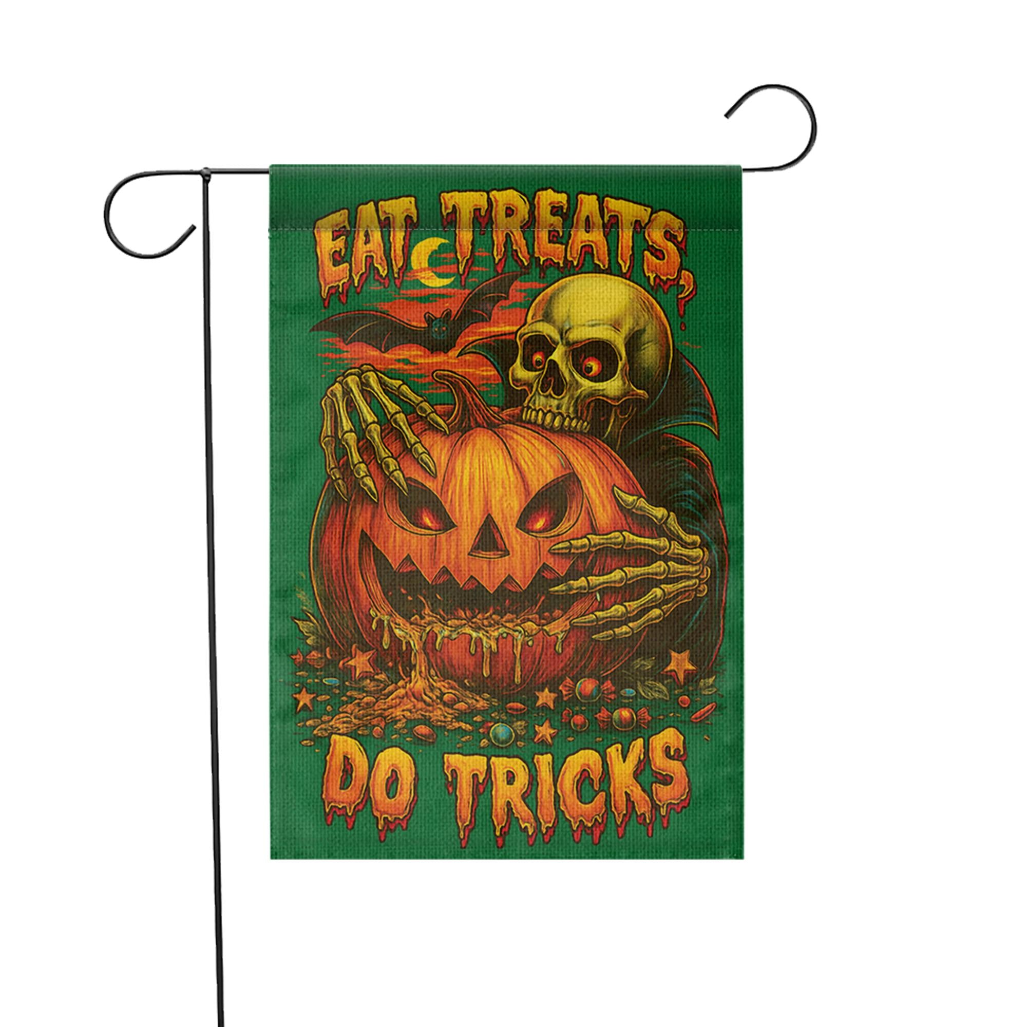 Spooky Halloween Flag, Eat Treats Do Tricks Garden Flag, Vintage Skeleton Pumpkin Decor, Retro Horror Yard Art, Outdoor Halloween Decor