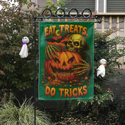 Spooky Halloween Flag, Eat Treats Do Tricks Garden Flag, Vintage Skeleton Pumpkin Decor, Retro Horror Yard Art, Outdoor Halloween Decor