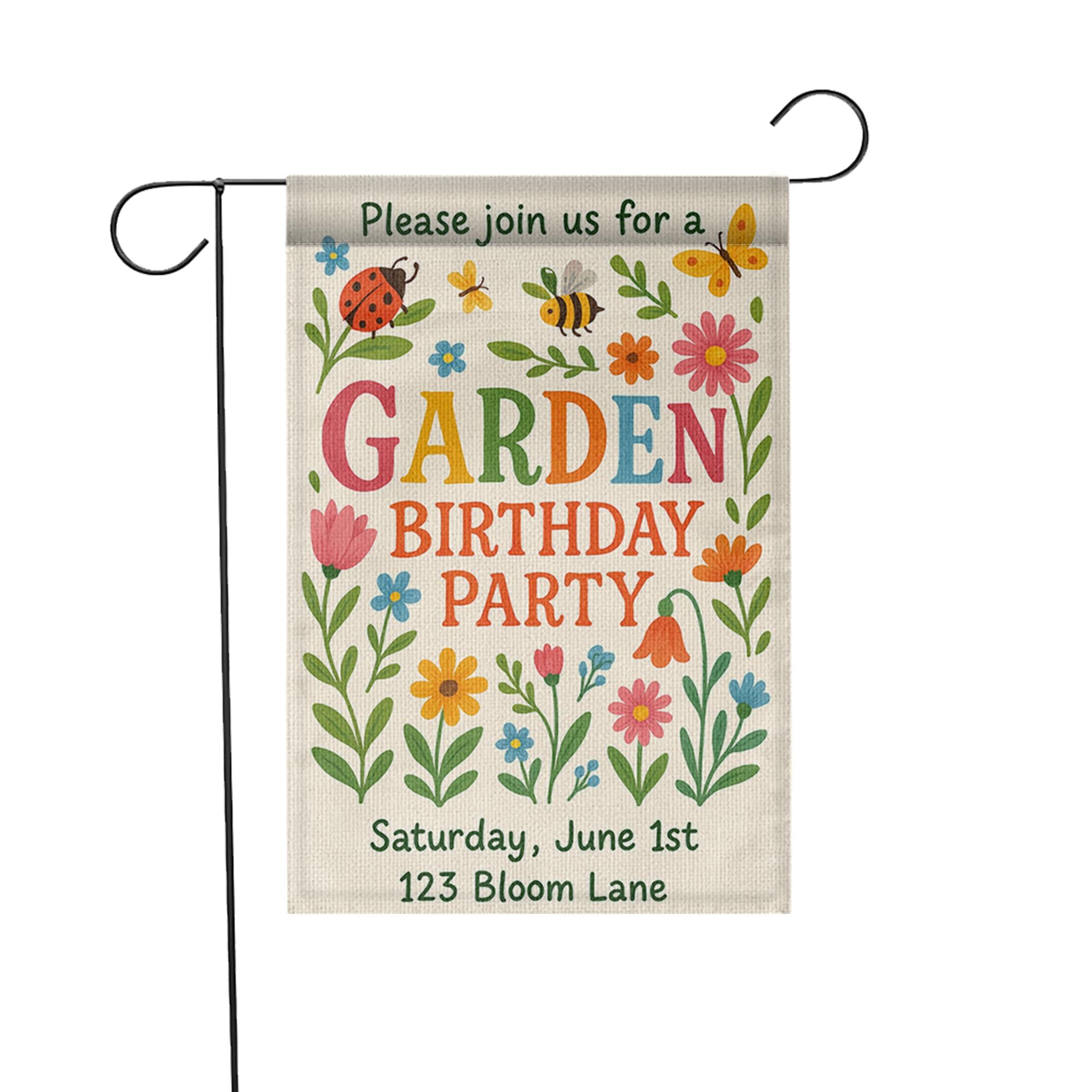 Personalized Garden Birthday Flag, Custom Welcome Yard Sign for Party, Outdoor Floral Decor, Spring Summer Celebration Banner for Kids