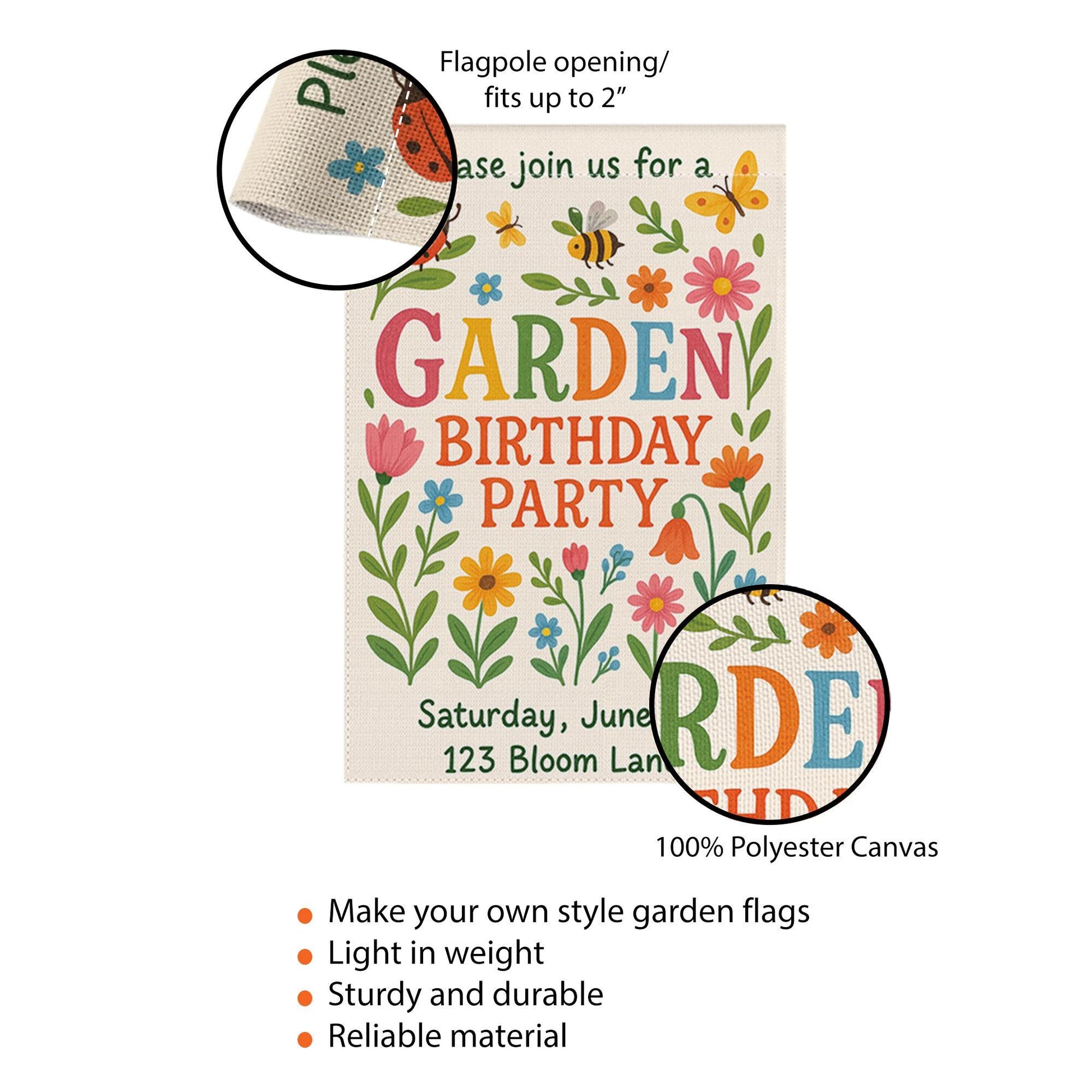Personalized Garden Birthday Flag, Custom Welcome Yard Sign for Party, Outdoor Floral Decor, Spring Summer Celebration Banner for Kids