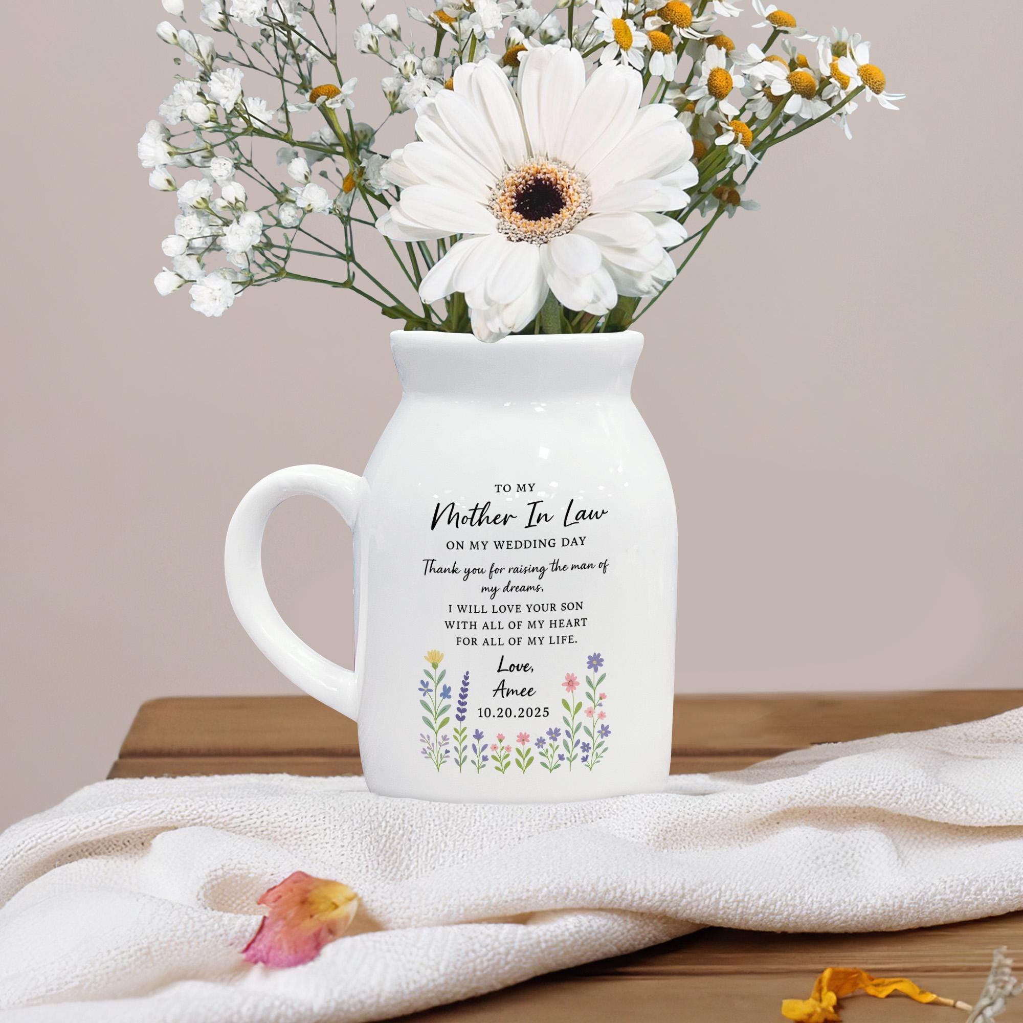 Custom Mother-in-Law Wedding Vase, Personalized Ceramic Floral Gift from Bride, Thank You Keepsake for Mom of the Groom