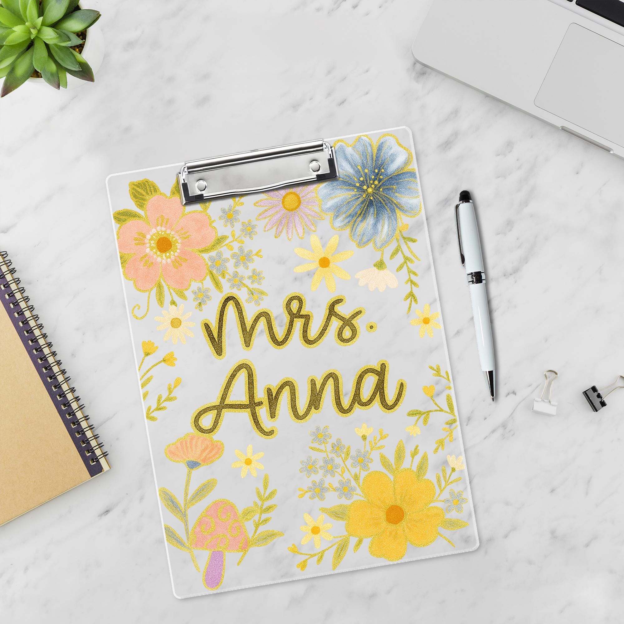 Custom Teacher Clipboard with Name, Personalized Floral Office Clipboard, Cute Gift for Educators , Classroom Desk Decor
