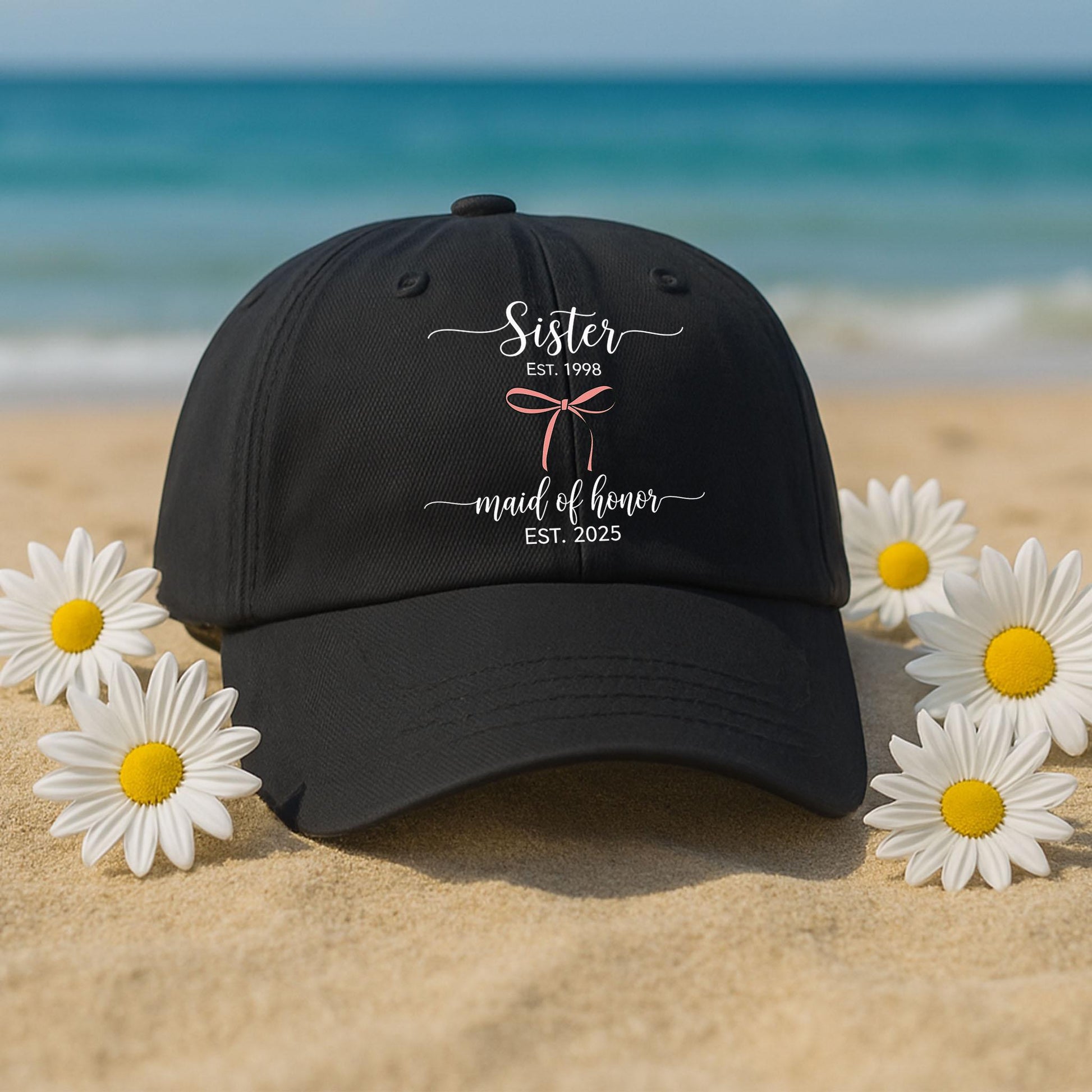 Custom Sister Maid of Honor Hat, Pink Bridal Party Cap, Personalized Bridesmaid Gift, Wedding Party Keepsake, Custom year baseball Hat