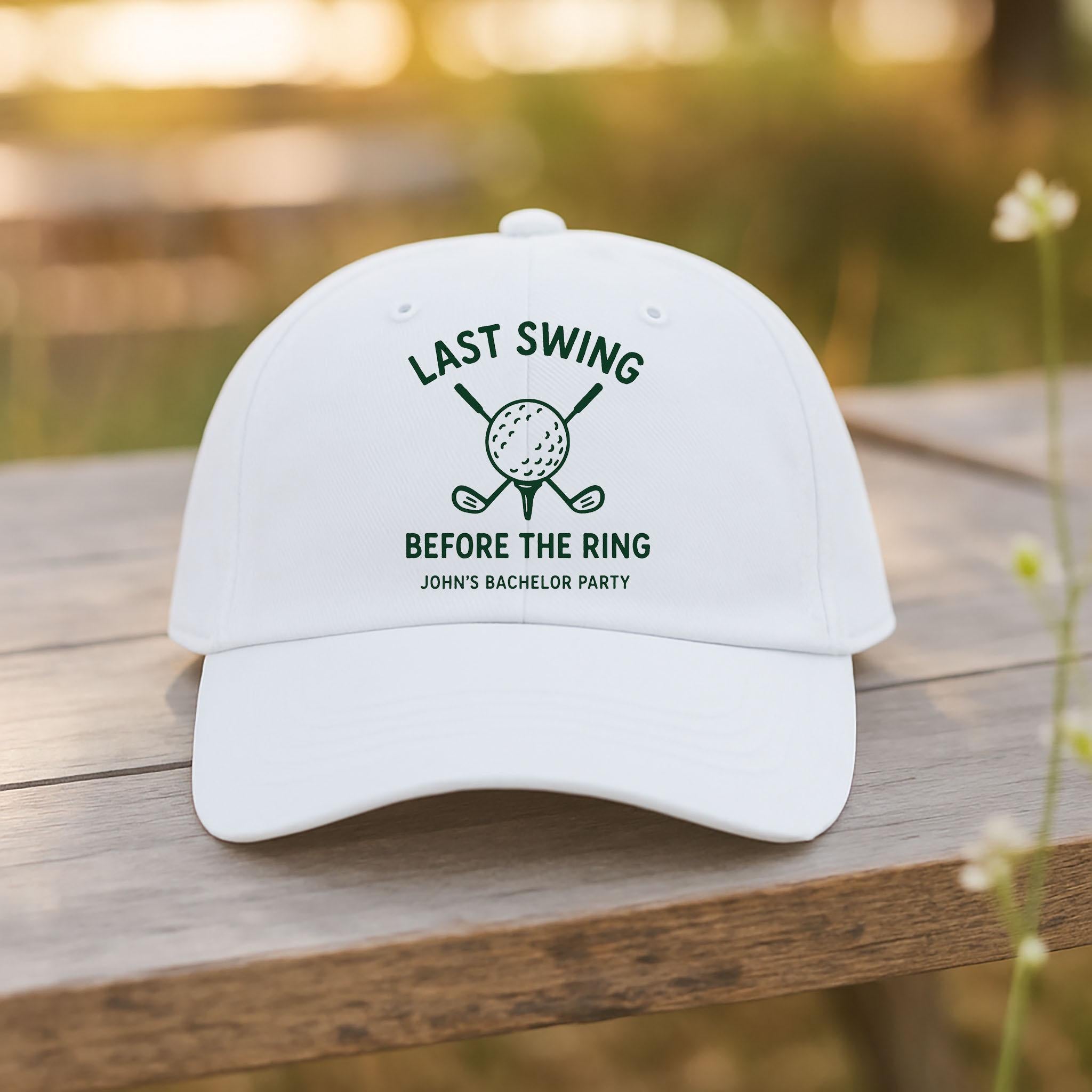 Golf Bachelor Party Hat, Last Swing Before the Ring Cap, Custom Groom Golf Hat, Groomsmen Gift, Funny Wedding Golf Party Hat