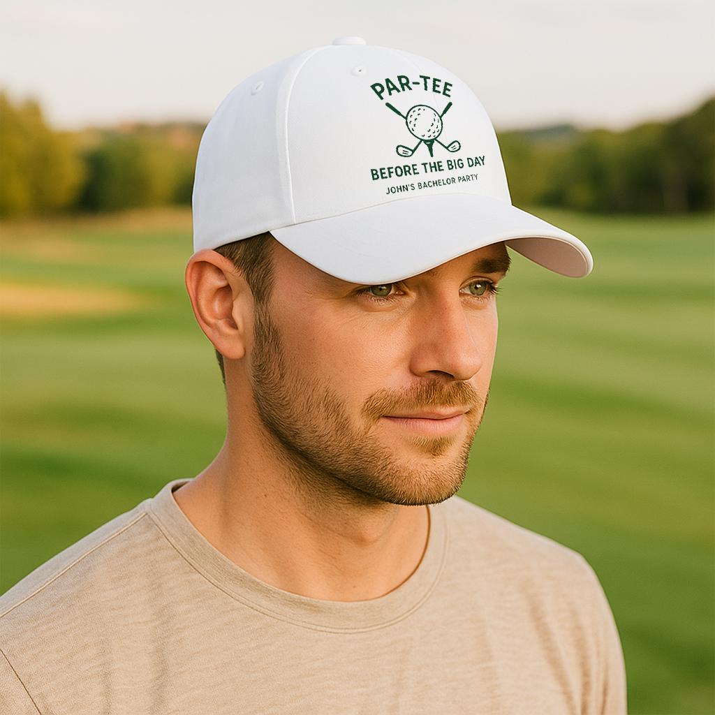Par-Tee Bachelor Party Hat, Golf Themed Groom Cap, Custom Wedding Weekend Hat, Groomsmen Gift, Funny Golf Party Favor Hat