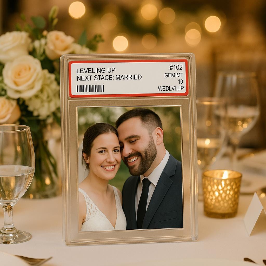 Custom Wedding Acrylic Block, “Leveling Up” Photo Gift, Personalized Married Couple Display, Geeky Husband Wife Decor