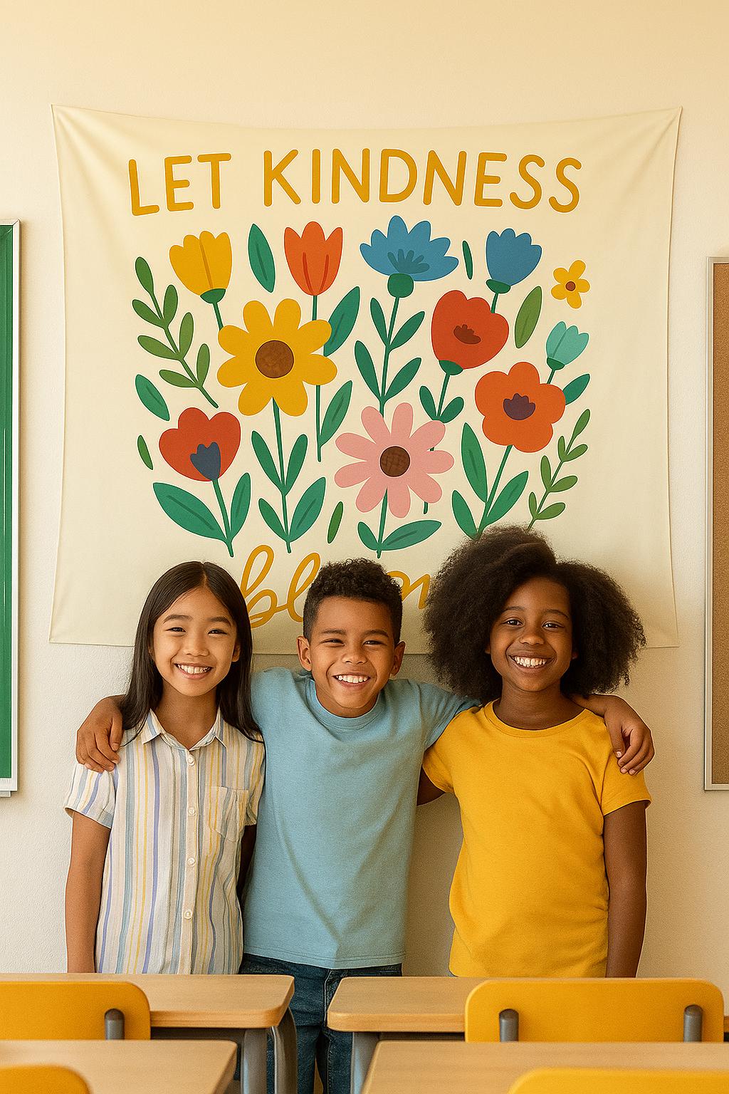 Let Kindness Bloom Tapestry - Back to School Classroom Decor, Colorful Floral Wall Art Positive Affirmation Poster, Teacher Classroom Banner