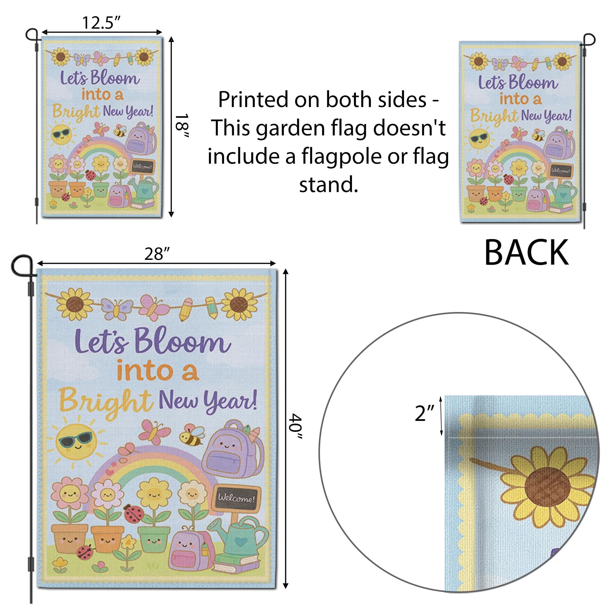 Let’s Bloom Into a Bright New Year Garden Flag, Cute Back to School Outdoor Banner, Teacher Yard Decor, Classroom Welcome Sign, School Decor
