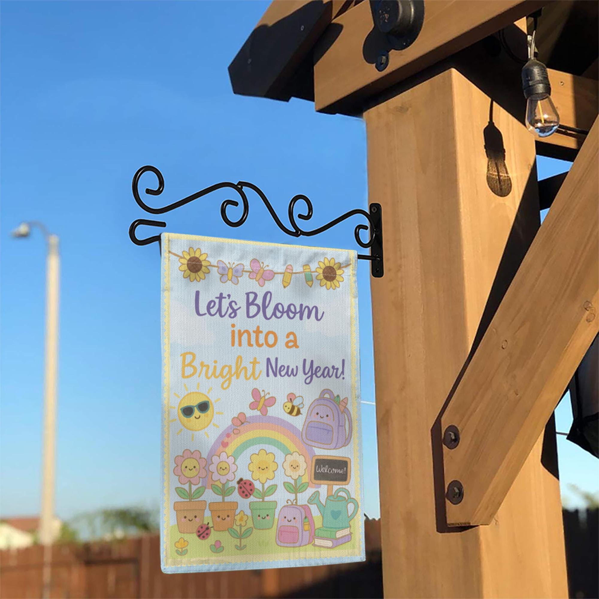 Let’s Bloom Into a Bright New Year Garden Flag, Cute Back to School Outdoor Banner, Teacher Yard Decor, Classroom Welcome Sign, School Decor
