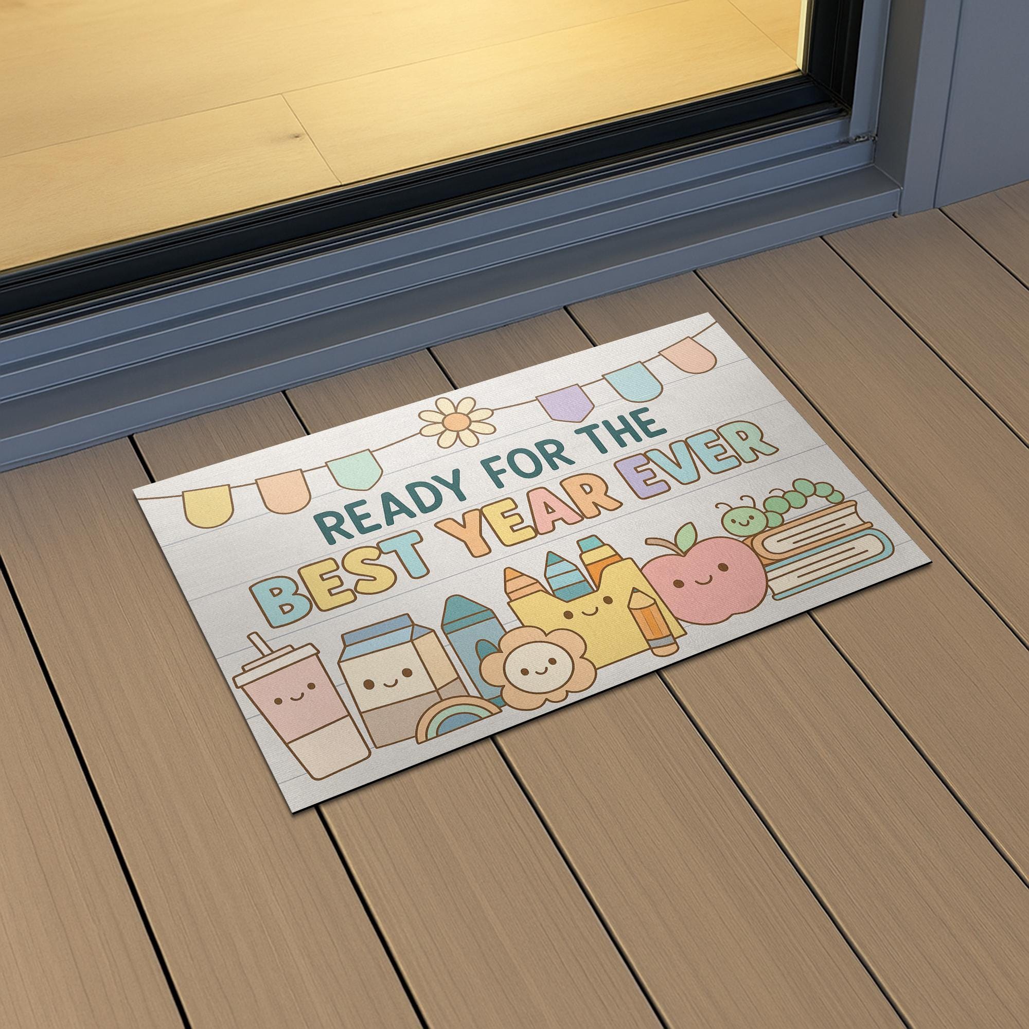 Ready for the Best Year Ever Doormat – Cute Back to School Welcome Mat, Teacher Classroom Rug, First Day of School Entryway Decor