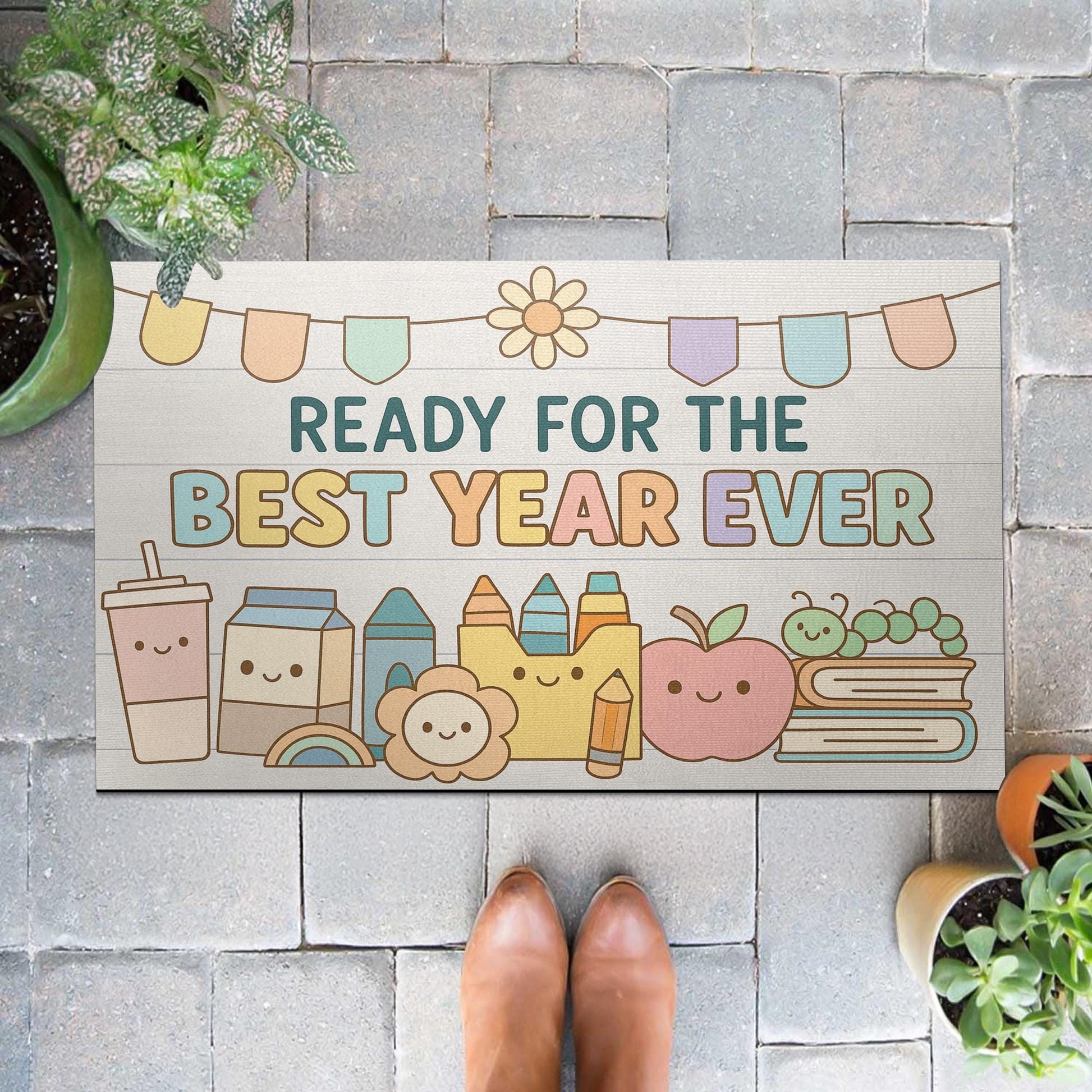 Ready for the Best Year Ever Doormat – Cute Back to School Welcome Mat, Teacher Classroom Rug, First Day of School Entryway Decor