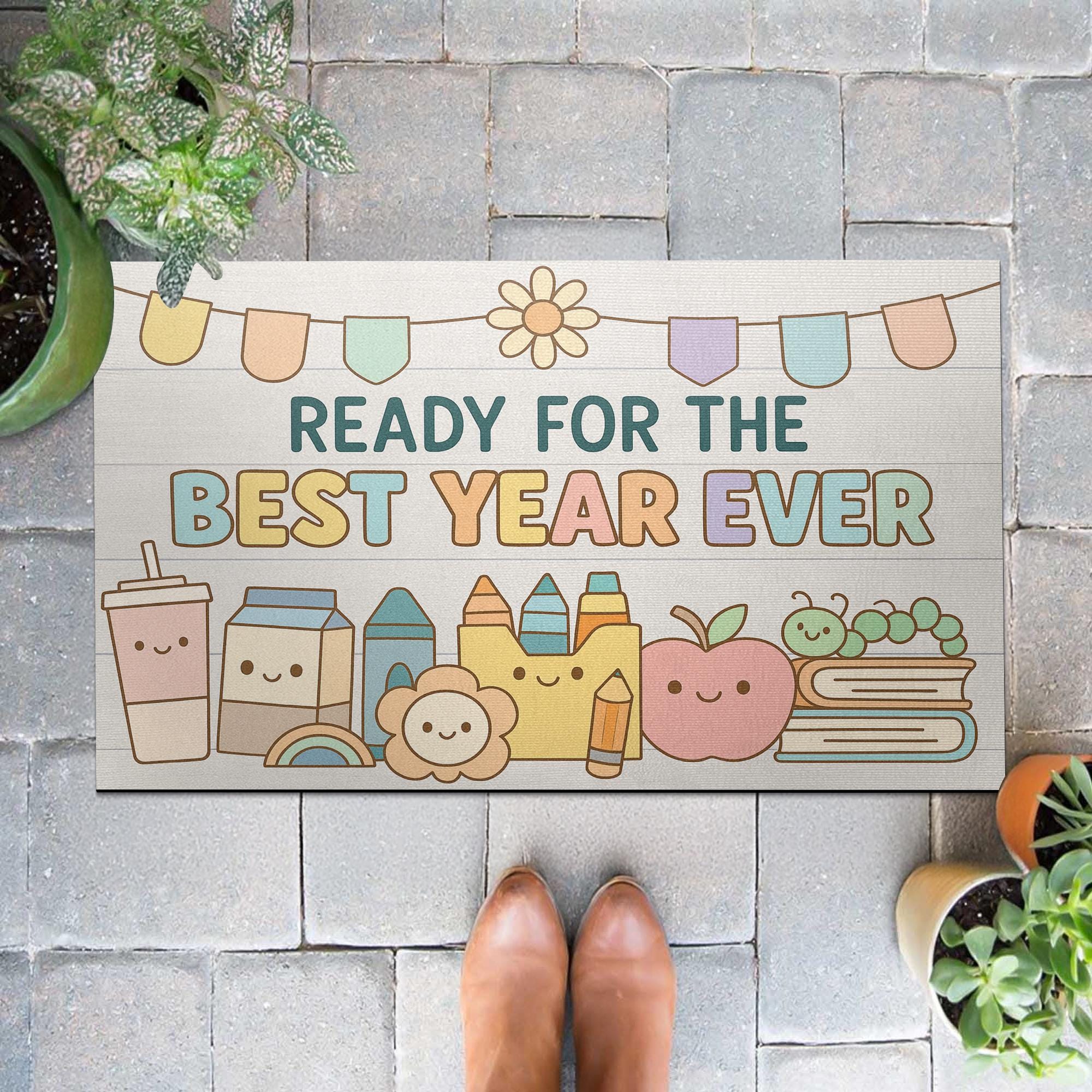 Ready for the Best Year Ever Doormat – Cute Back to School Welcome Mat, Teacher Classroom Rug, First Day of School Entryway Decor