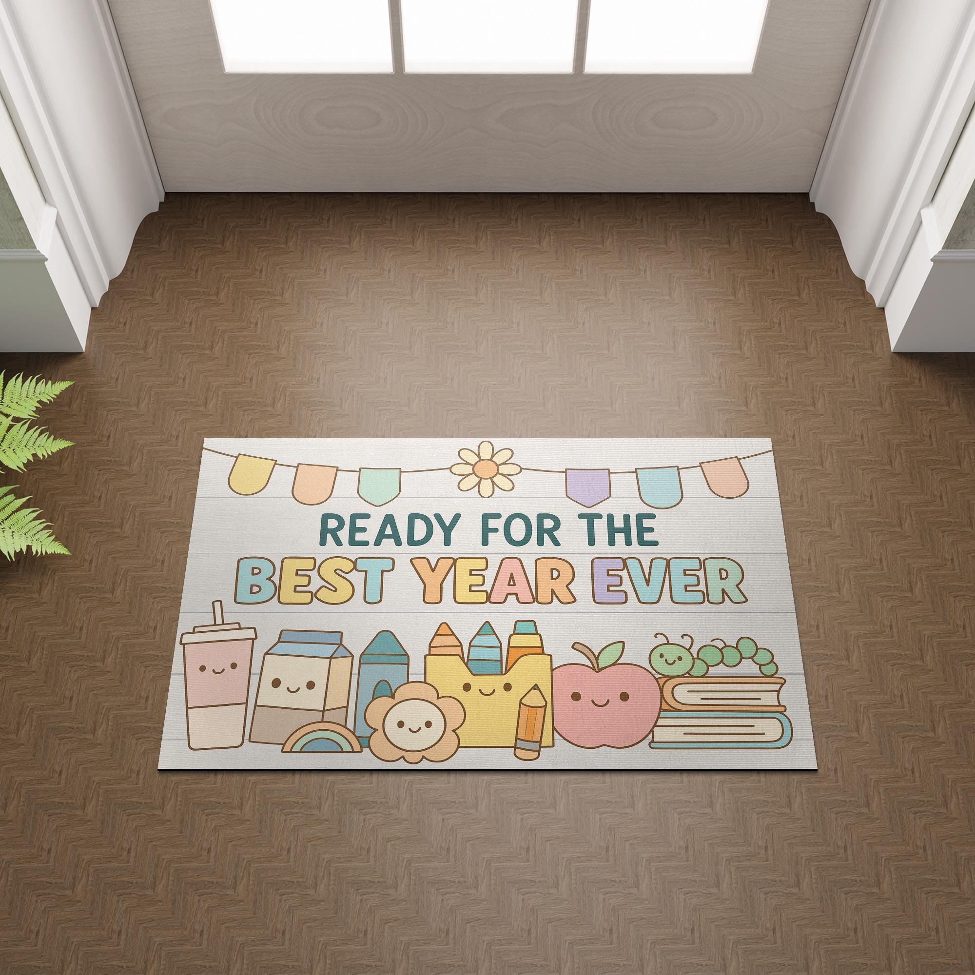 Ready for the Best Year Ever Doormat – Cute Back to School Welcome Mat, Teacher Classroom Rug, First Day of School Entryway Decor
