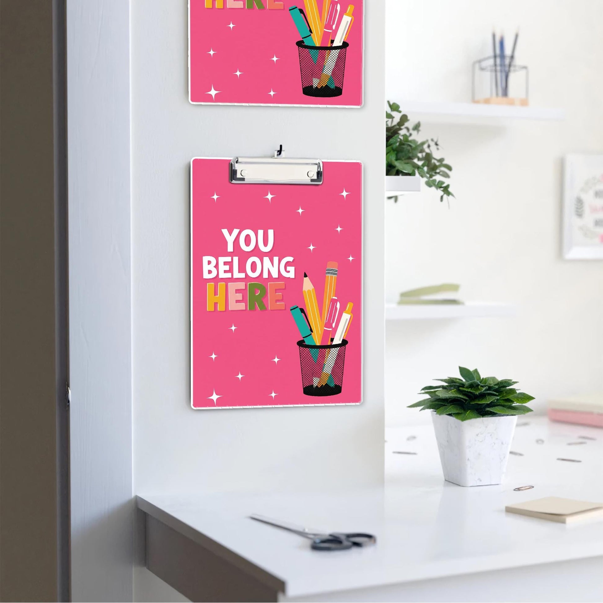 You Belong Here Clipboard – Cute Teacher Classroom Clipboard, Back to School Gift, Pink Motivational Student or Office Desk Accessory, Staff