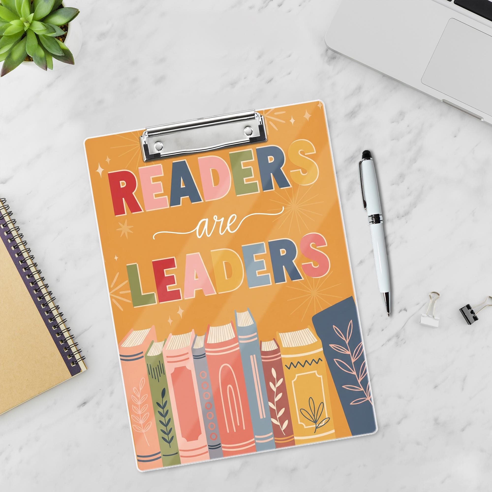 Readers Are Leaders Clipboard, Cute Teacher Reading Clipboard, Classroom Gift for Book Lovers, Literacy Decor for Library or Desk, Educators