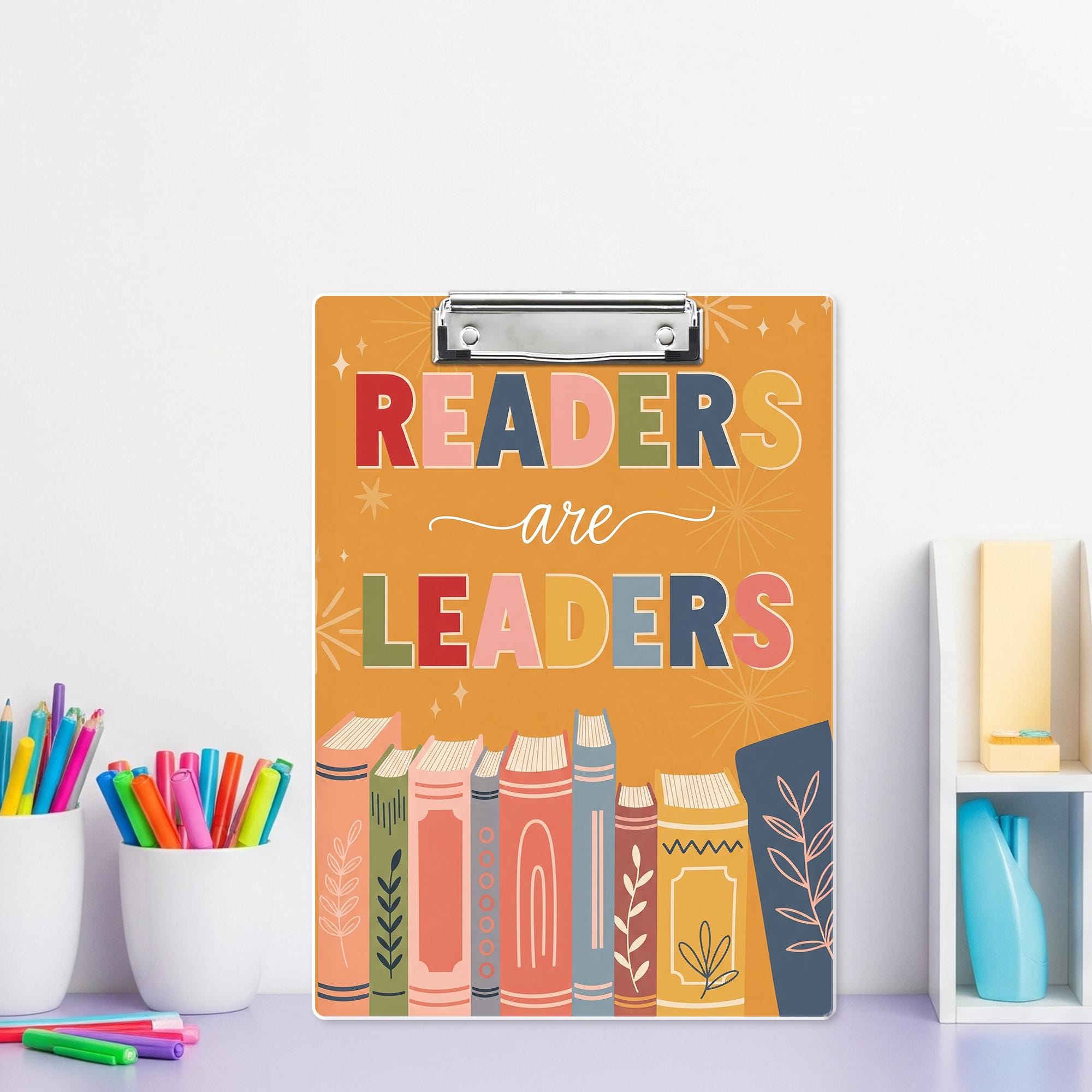 Readers Are Leaders Clipboard, Cute Teacher Reading Clipboard, Classroom Gift for Book Lovers, Literacy Decor for Library or Desk, Educators