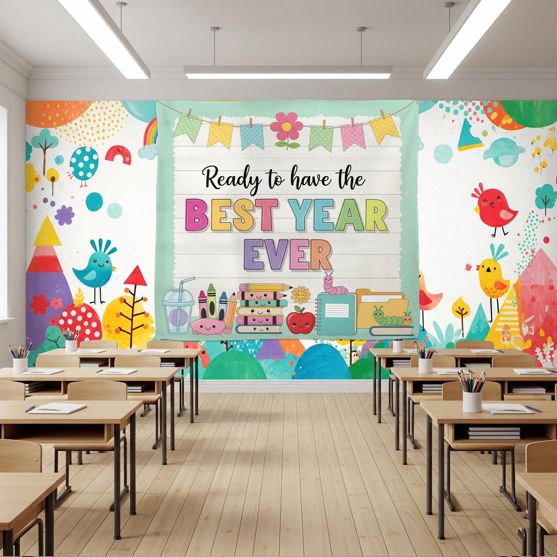 Ready to Have the Best Year Ever Wall Tapestry – Cute Back to School Classroom Banner, Teacher Decor for Bulletin Boards or Walls