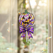 Halloween Pumpkin Stained Glass Suncatcher - Jack-o'-Lantern Window Hanging Decoration