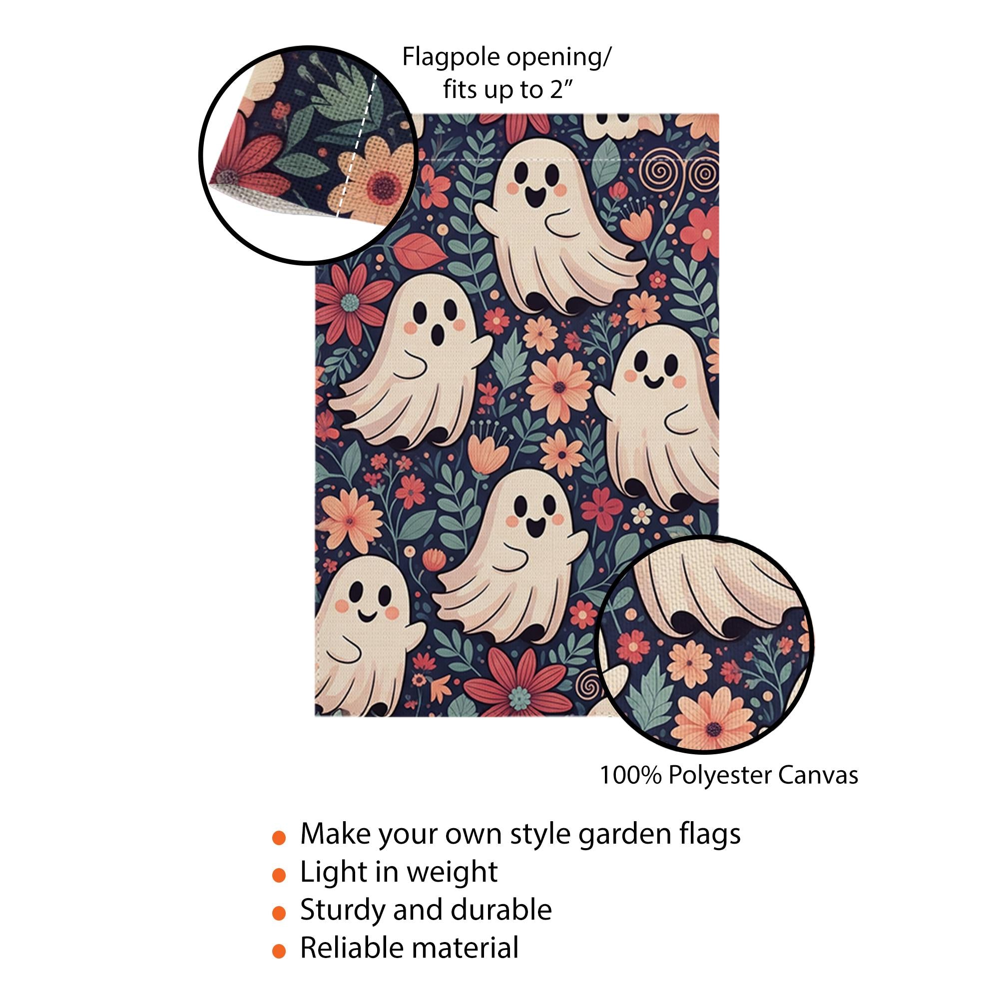 Cute Ghost Floral Halloween Garden Flag - Whimsical Fall Yard Decor with Smiling Spirits and Flowers, Fun Spooky Outdoor Sign