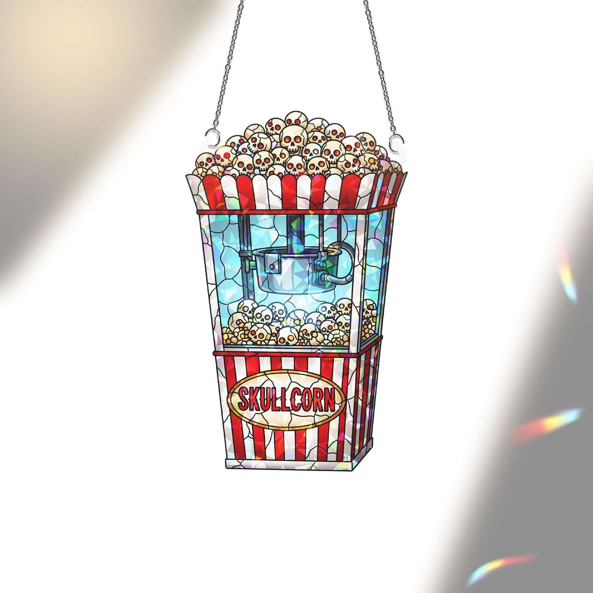 Skullcorn Stained Glass Suncatcher - Gothic Popcorn Horror Window Decor