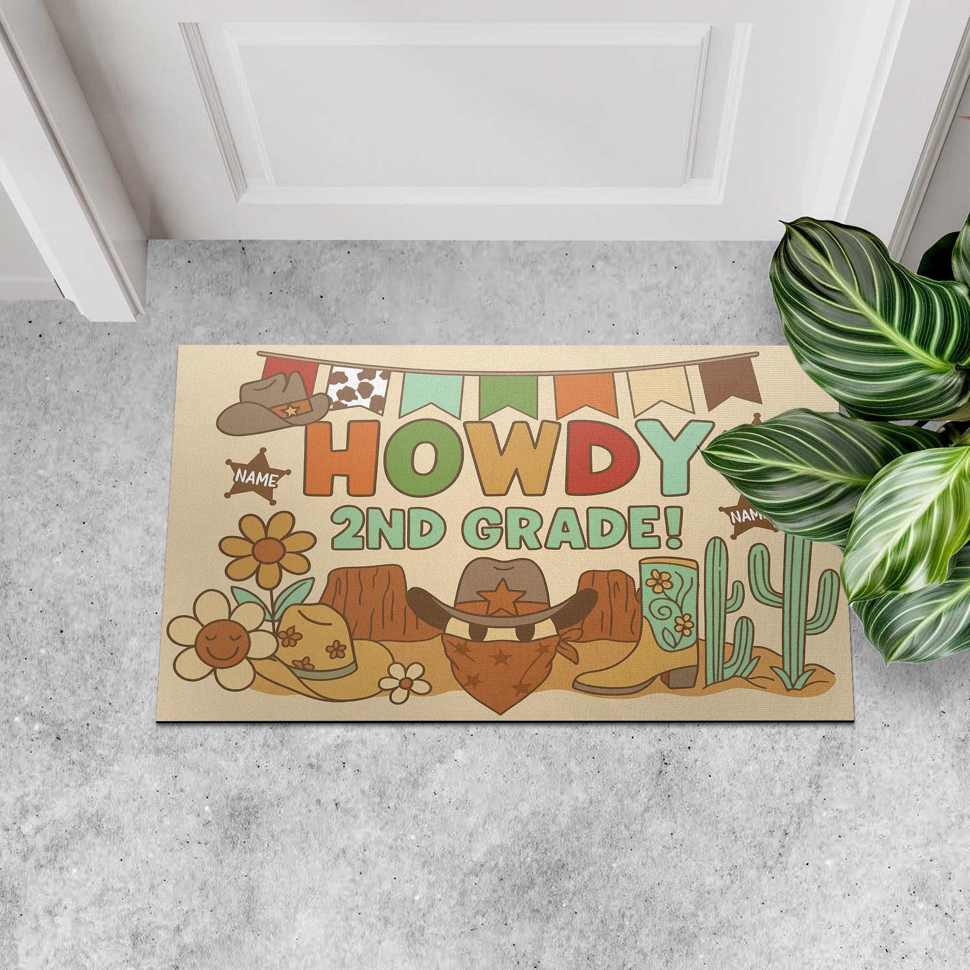Howdy 2nd Grade Doormat, Personalized Western Cowboy Classroom Rug, Back to School Teacher Entry Mat, Rustic Country Decor, School Decor Rug