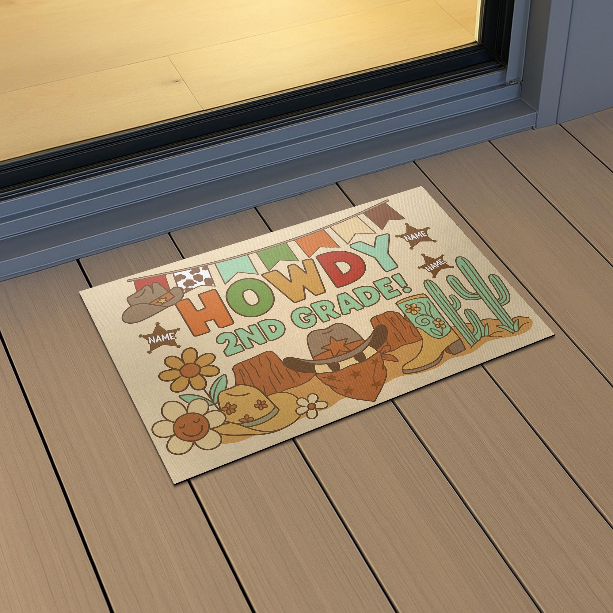 Howdy 2nd Grade Doormat, Personalized Western Cowboy Classroom Rug, Back to School Teacher Entry Mat, Rustic Country Decor, School Decor Rug