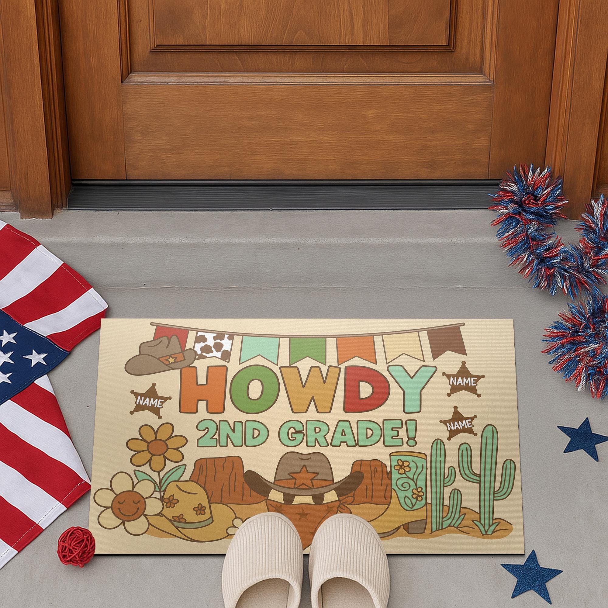 Howdy 2nd Grade Doormat, Personalized Western Cowboy Classroom Rug, Back to School Teacher Entry Mat, Rustic Country Decor, School Decor Rug