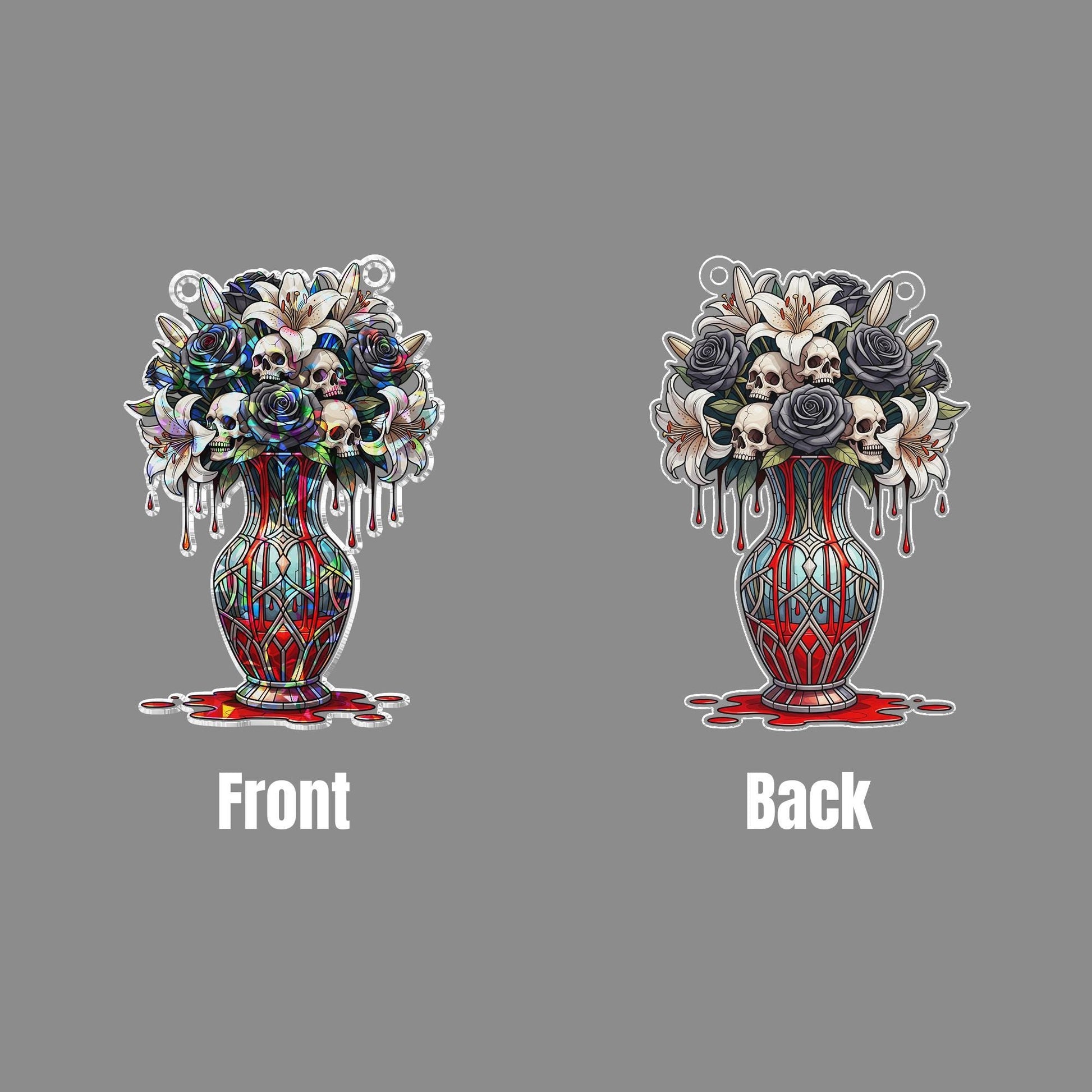 Gothic Skull Flower Vase Suncatcher – Dark Floral Stained Glass Window Decor