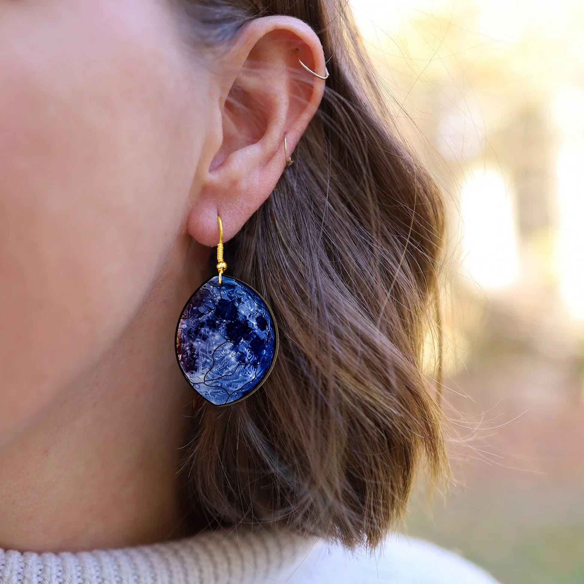 Moon Phase Earrings - Asymmetrical Celestial Drop Earrings, Faux Glass Lunar Jewelry for Space Lover, Witchy Boho Starry Night Gift