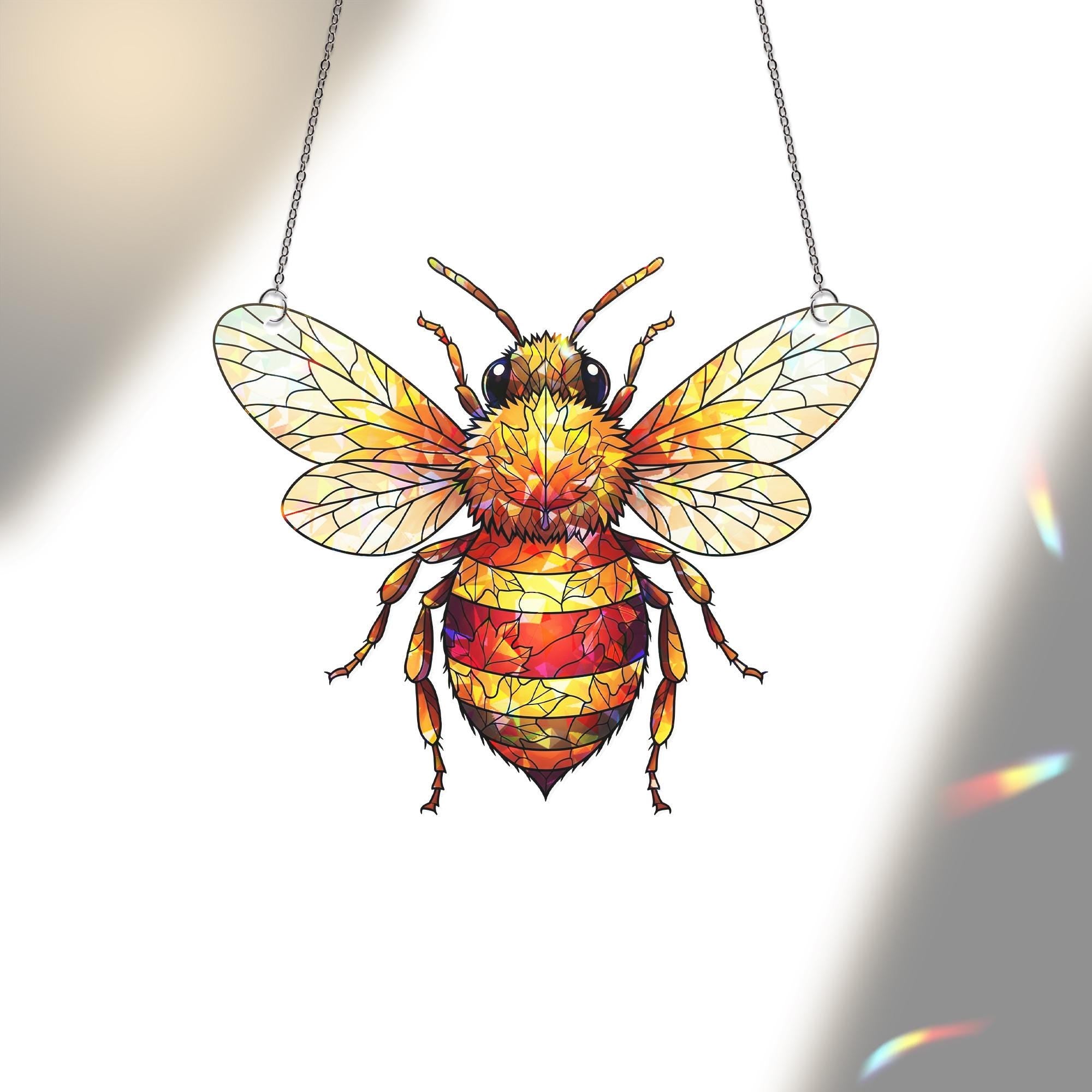 Stained Glass Bee Suncatcher – Honeybee Window Decor, Nature Insect Gift