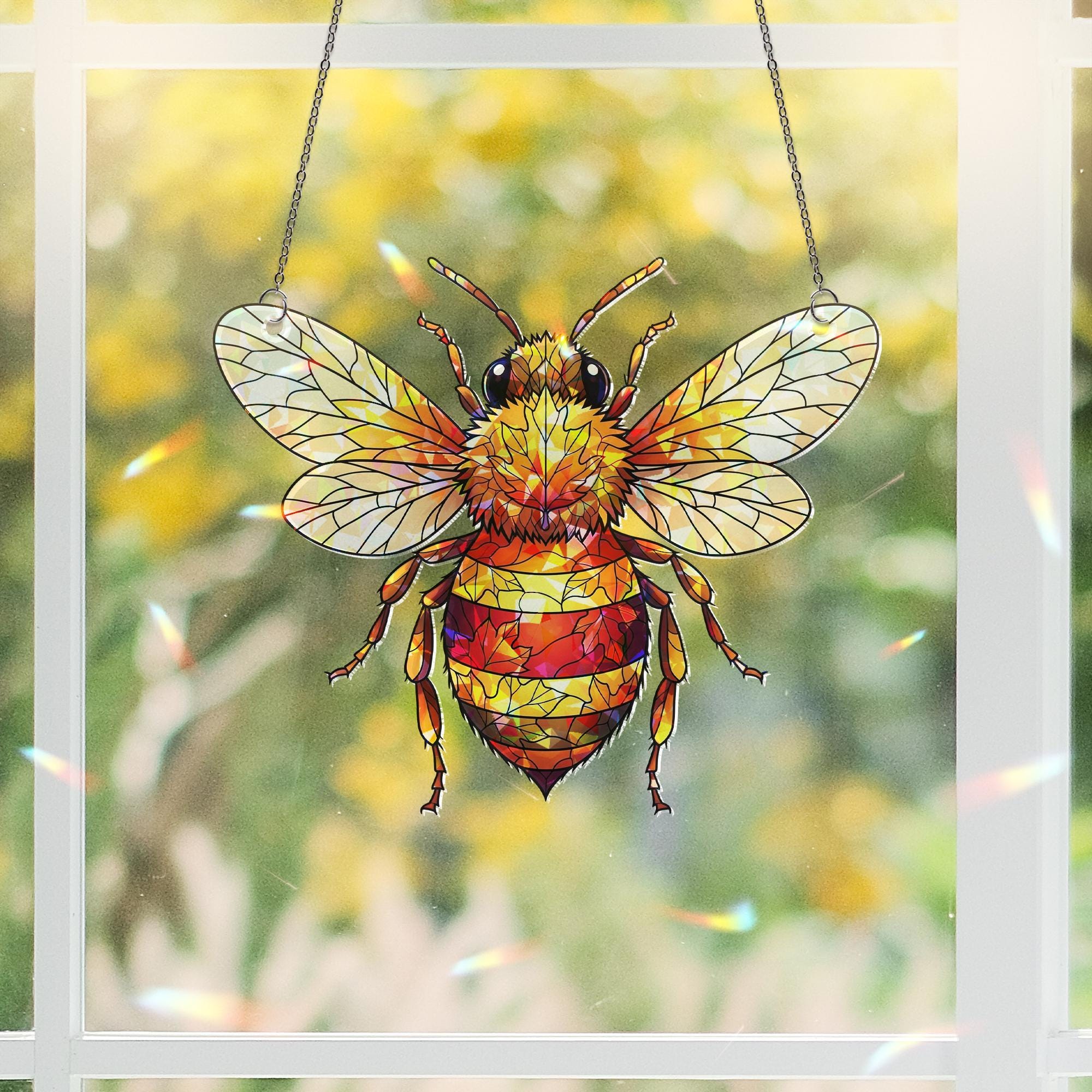 Stained Glass Bee Suncatcher – Honeybee Window Decor, Nature Insect Gift