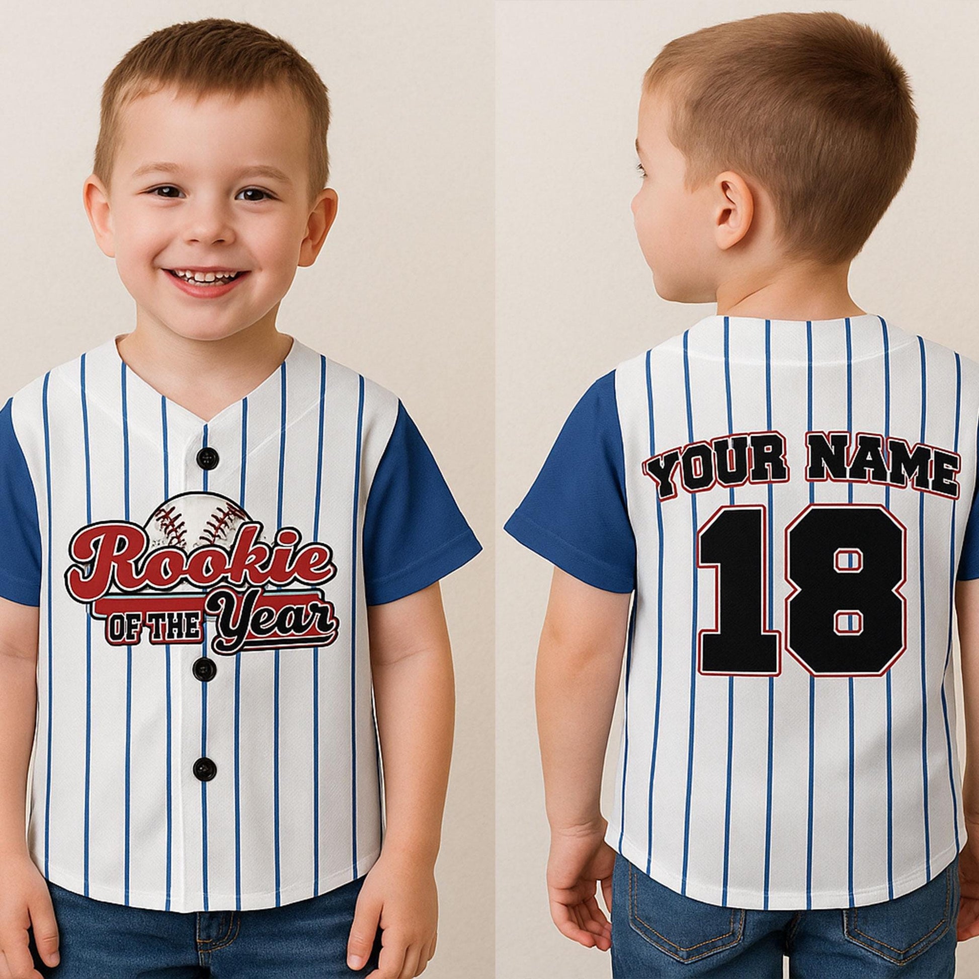 Personalized Baseball of The Year Baseball Jersey, Custom Name & Number Toddler Shirt, Kids Pinstripe Uniform, Birthday Baseball Gift