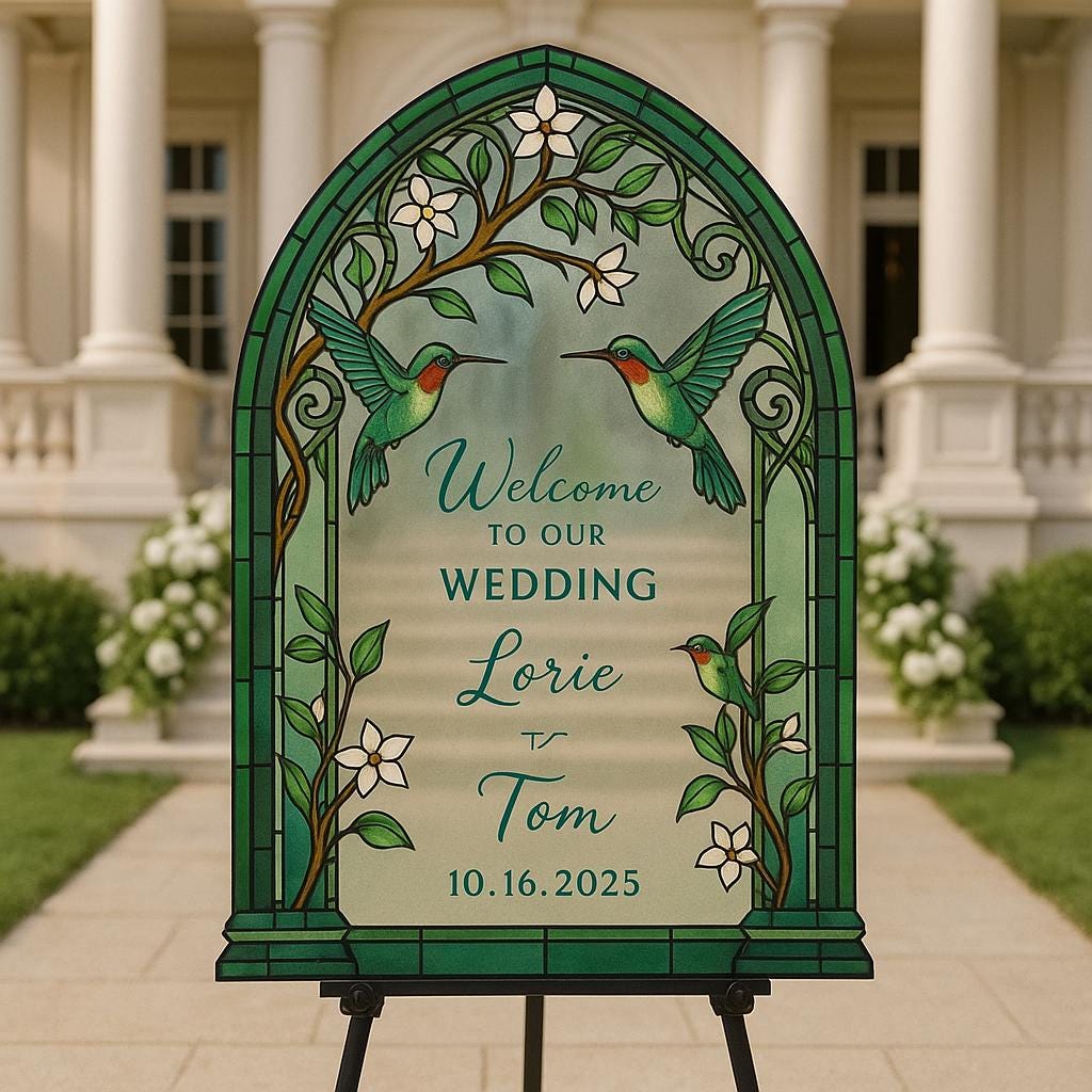 Custom Wedding Welcome Sign, Hummingbird Floral Arch Design, Personalized Outdoor Ceremony Decor for Bride & Groom