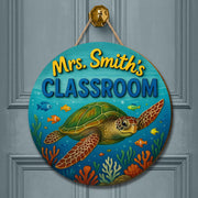 Custom Sea Turtle Classroom Sign, Ocean Theme Door Hanger, Teacher Name Sign, Back to School Decor, Personalized Wooden Sign,Classroom Decor