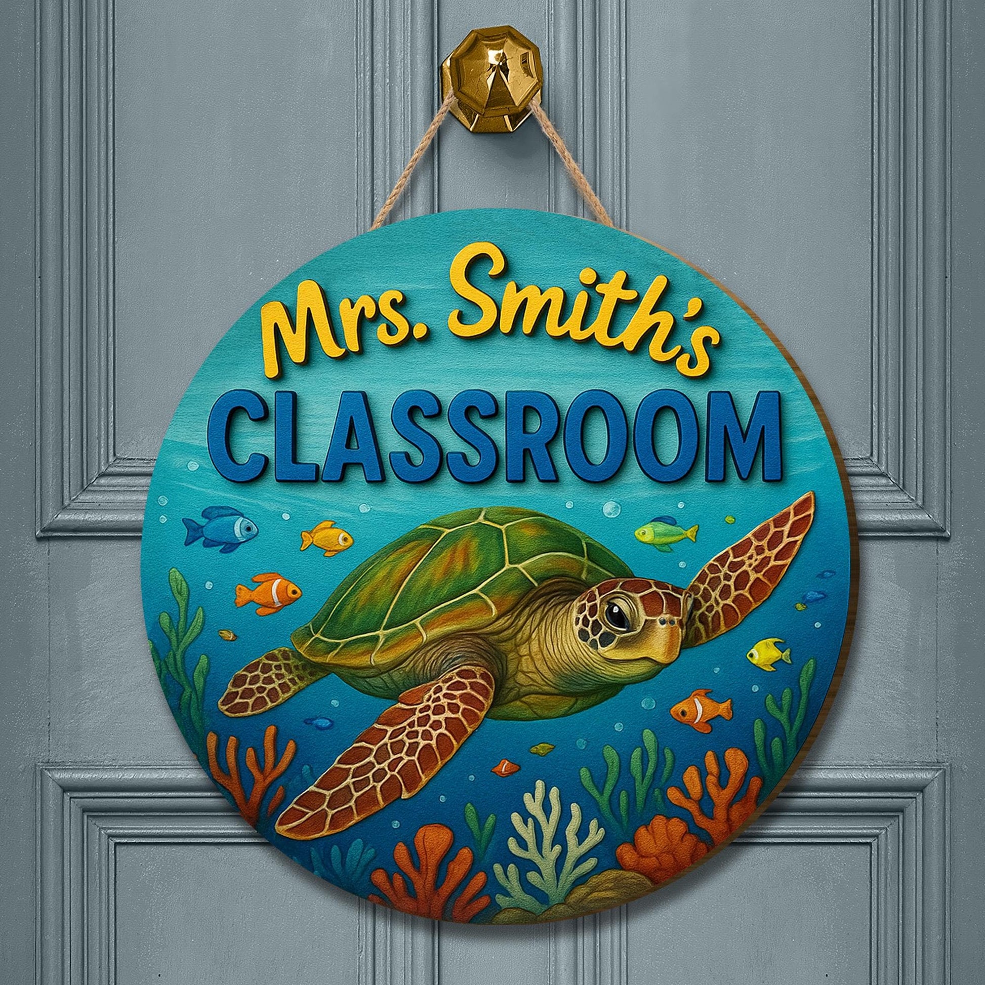 Custom Sea Turtle Classroom Sign, Ocean Theme Door Hanger, Teacher Name Sign, Back to School Decor, Personalized Wooden Sign,Classroom Decor