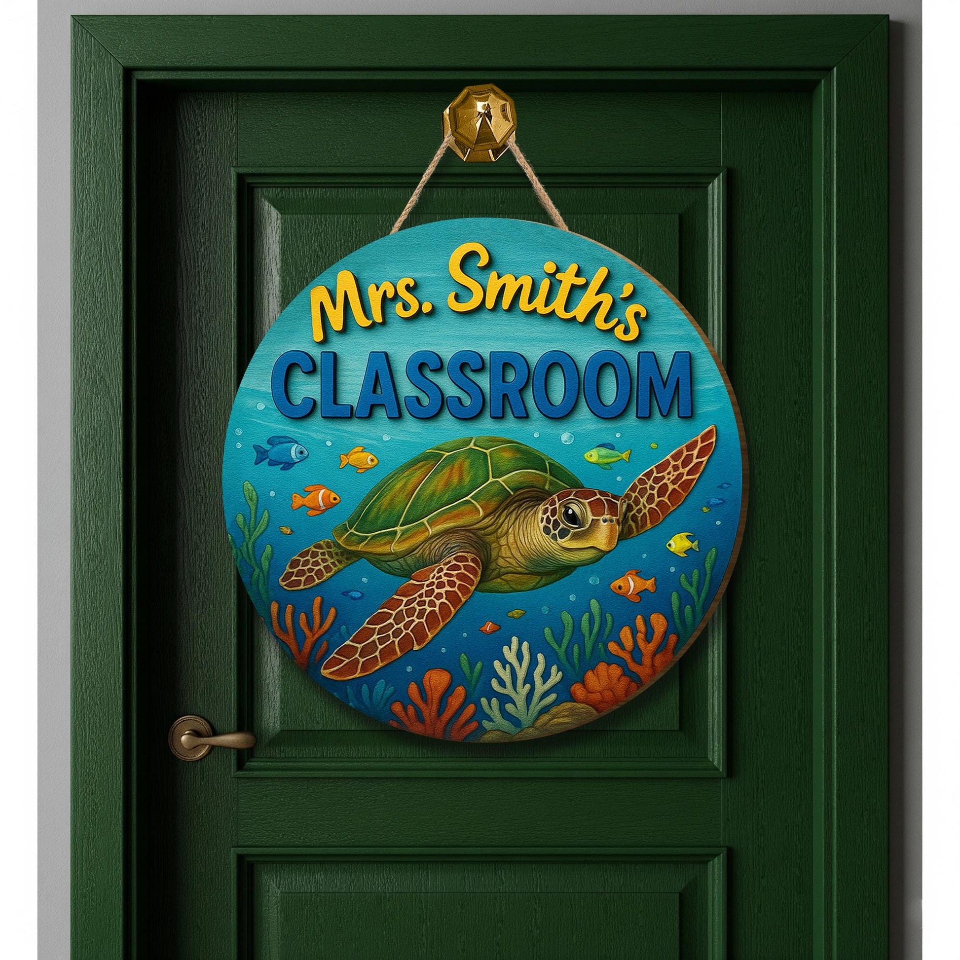 Custom Sea Turtle Classroom Sign, Ocean Theme Door Hanger, Teacher Name Sign, Back to School Decor, Personalized Wooden Sign,Classroom Decor