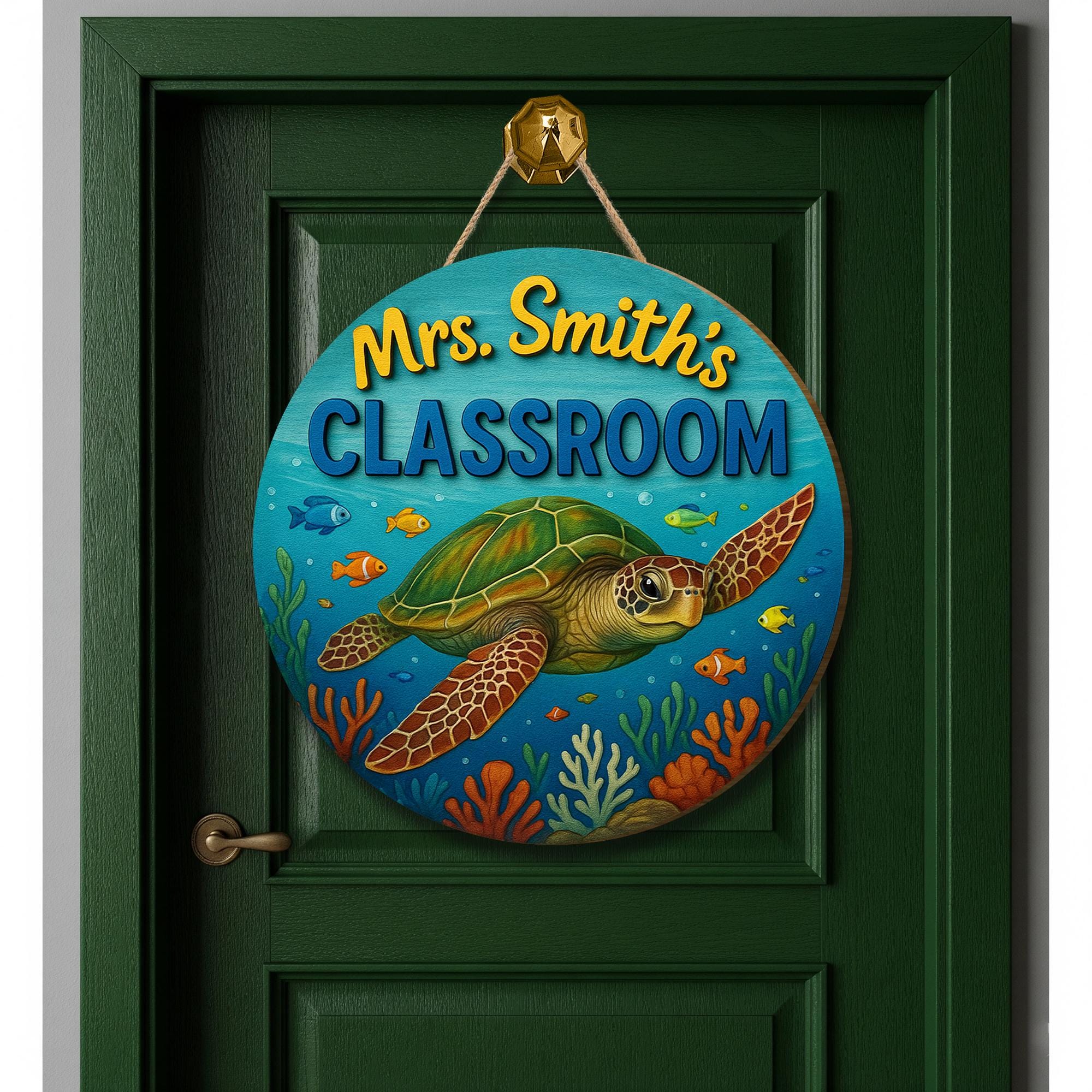 Custom Sea Turtle Classroom Sign, Ocean Theme Door Hanger, Teacher Name Sign, Back to School Decor, Personalized Wooden Sign,Classroom Decor