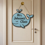 Custom Whale Classroom Sign, Back to School Teacher Door Decor, Personalized Wooden Name Sign, Cute Ocean Theme Class Sign
