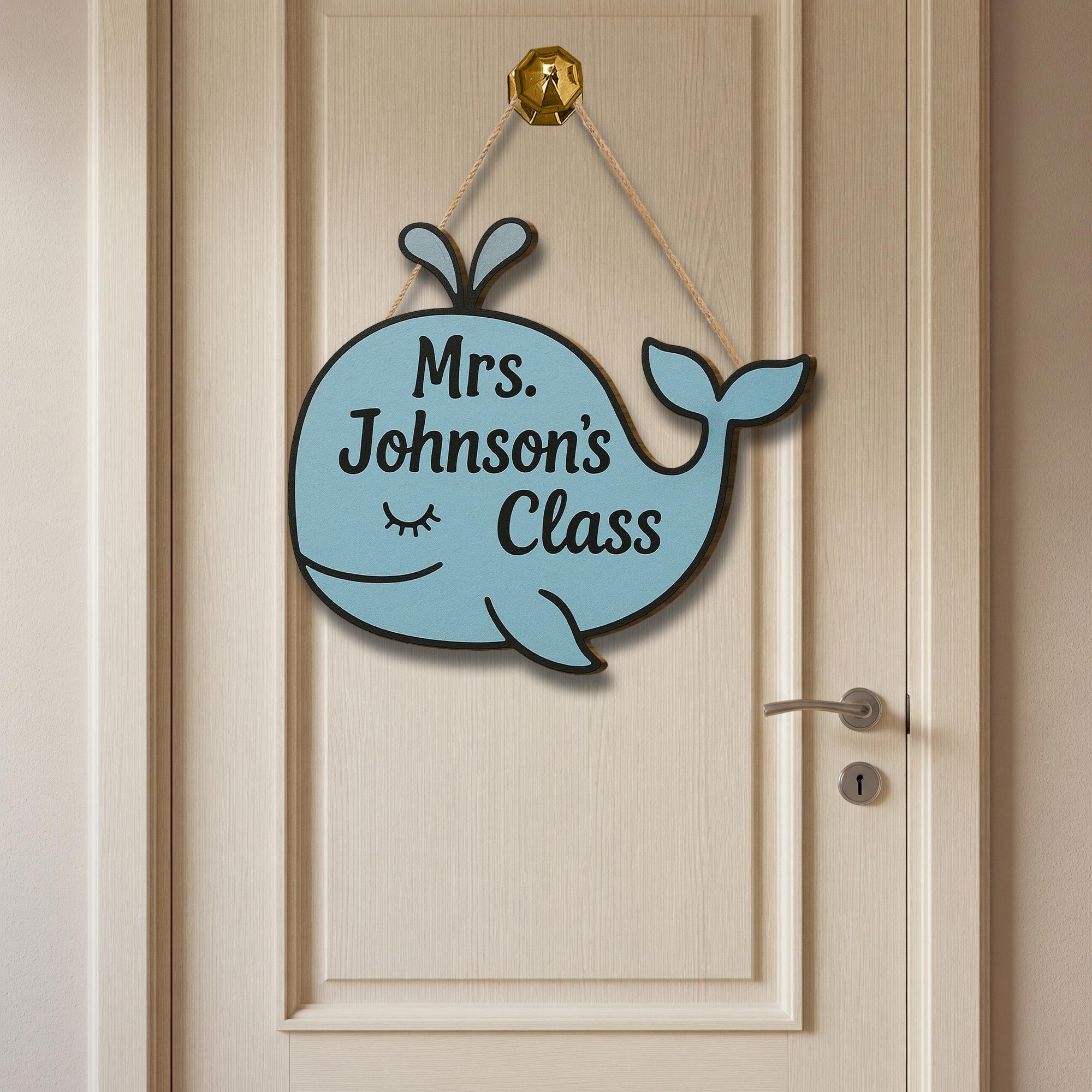Custom Whale Classroom Sign, Back to School Teacher Door Decor, Personalized Wooden Name Sign, Cute Ocean Theme Class Sign