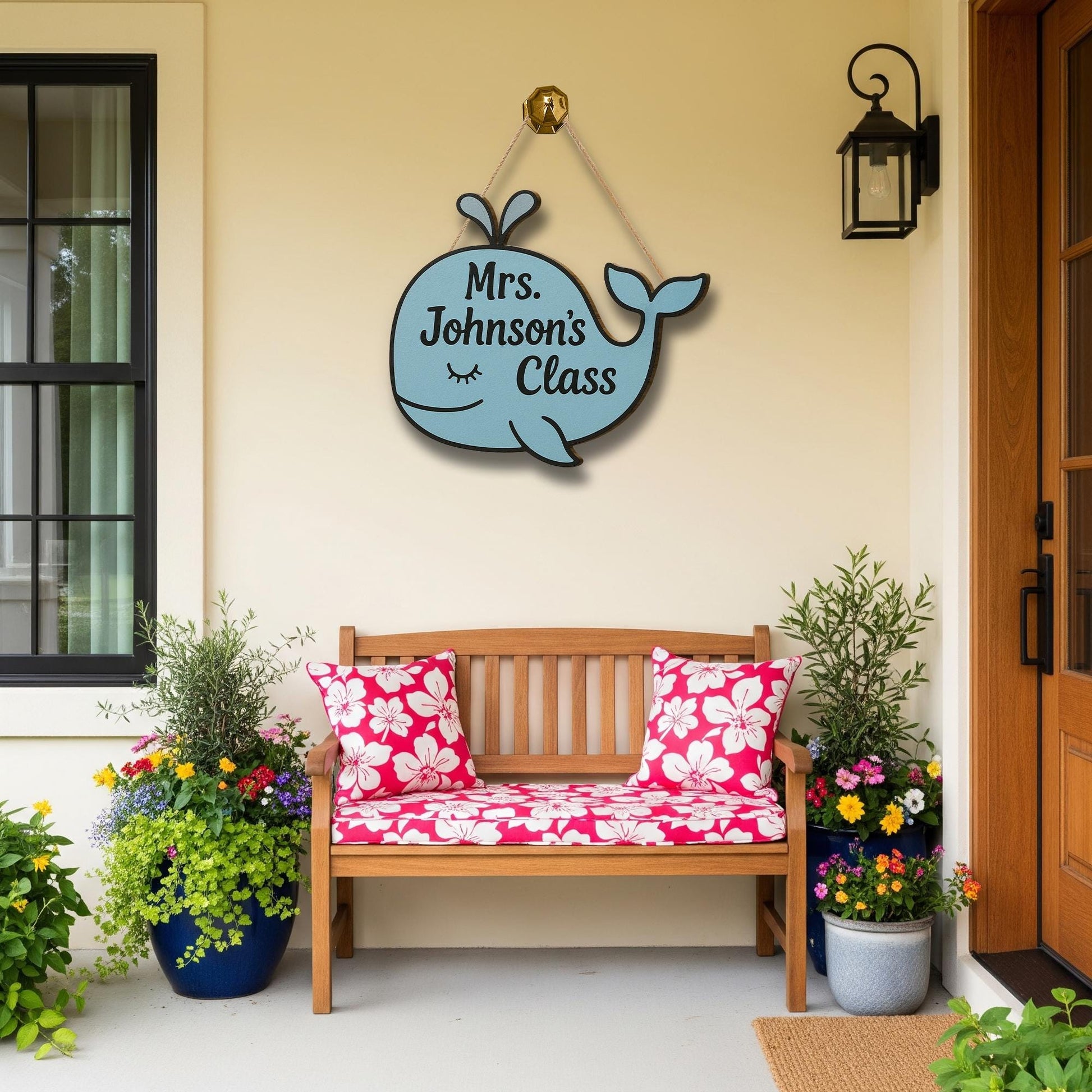 Custom Whale Classroom Sign, Back to School Teacher Door Decor, Personalized Wooden Name Sign, Cute Ocean Theme Class Sign