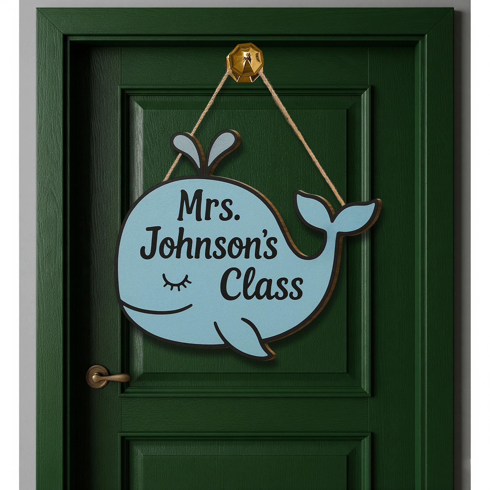 Custom Whale Classroom Sign, Back to School Teacher Door Decor, Personalized Wooden Name Sign, Cute Ocean Theme Class Sign