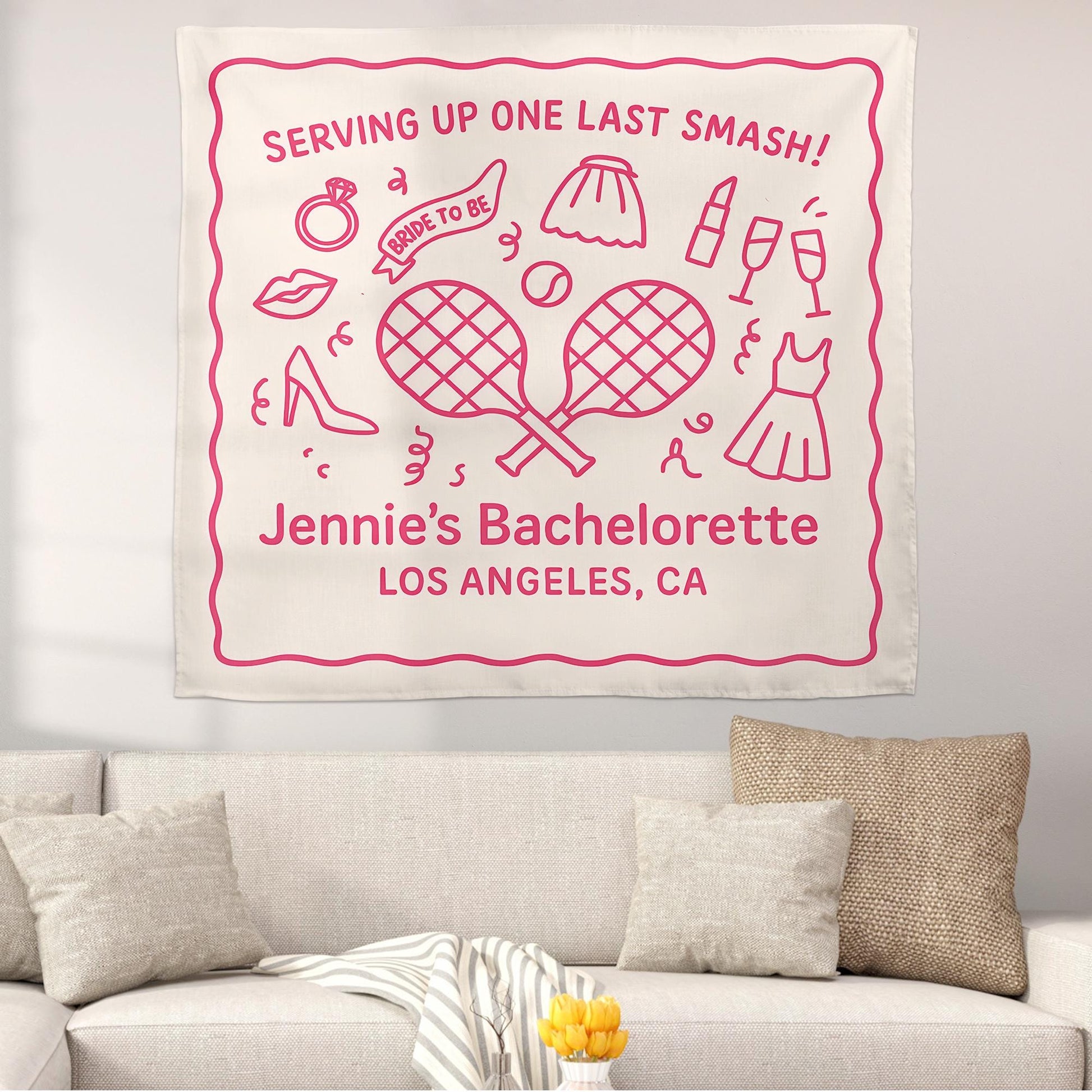 Tennis Bachelorette Party Tapestry, Custom Bride Backdrop, Last Smash Banner, Bridal Shower Decor for Tennis Lover Bride