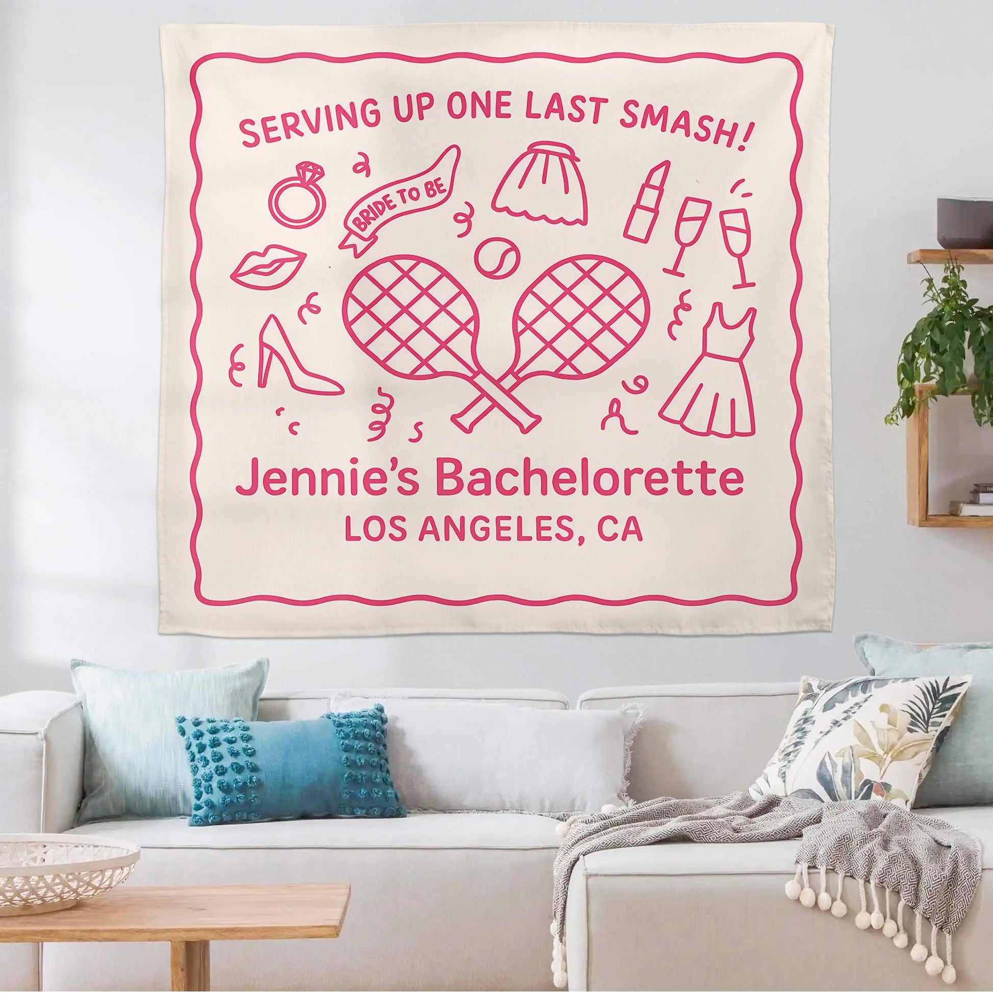 Tennis Bachelorette Party Tapestry, Custom Bride Backdrop, Last Smash Banner, Bridal Shower Decor for Tennis Lover Bride