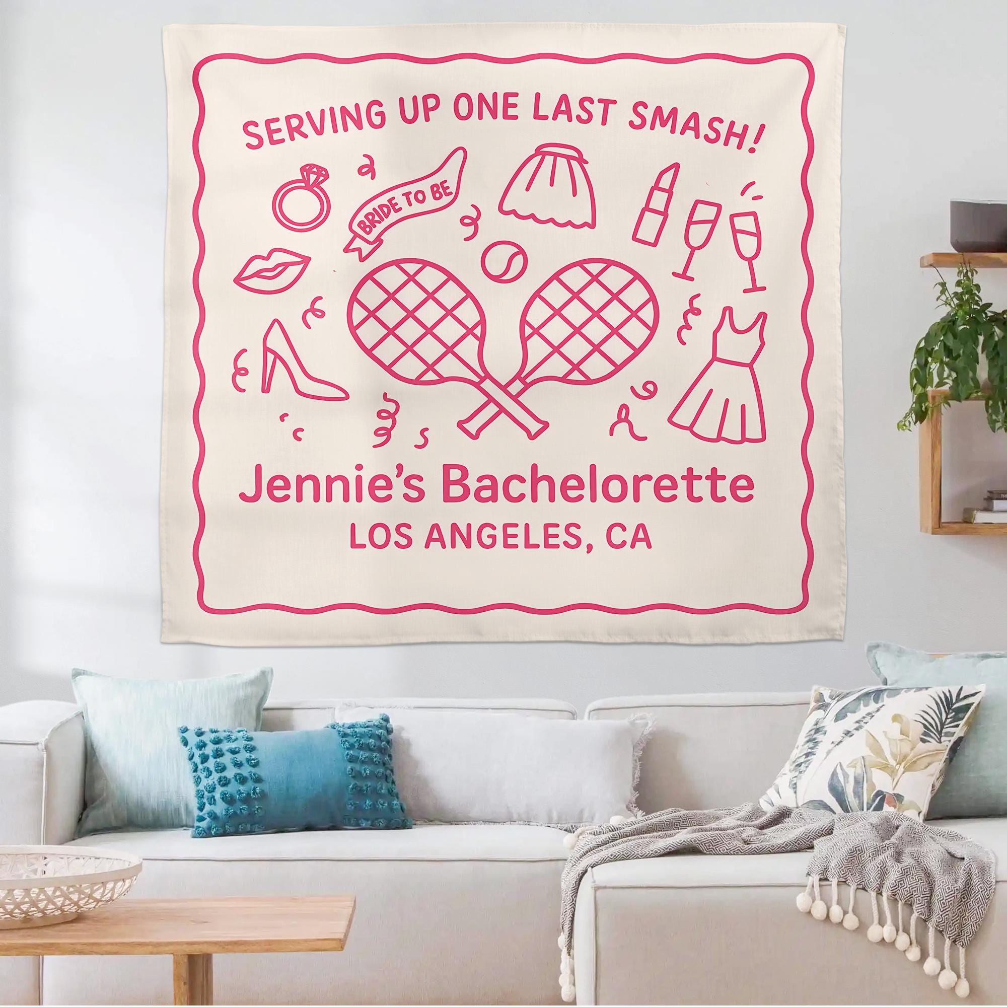 Tennis Bachelorette Party Tapestry, Custom Bride Backdrop, Last Smash Banner, Bridal Shower Decor for Tennis Lover Bride