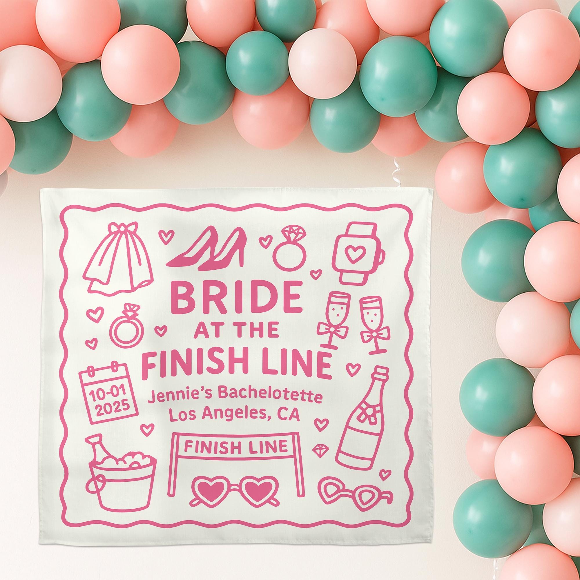 Bride at the Finish Line Bachelorette Tapestry, Custom Party Banner, Bridal Shower Decor, Personalized Last Fling Backdrop