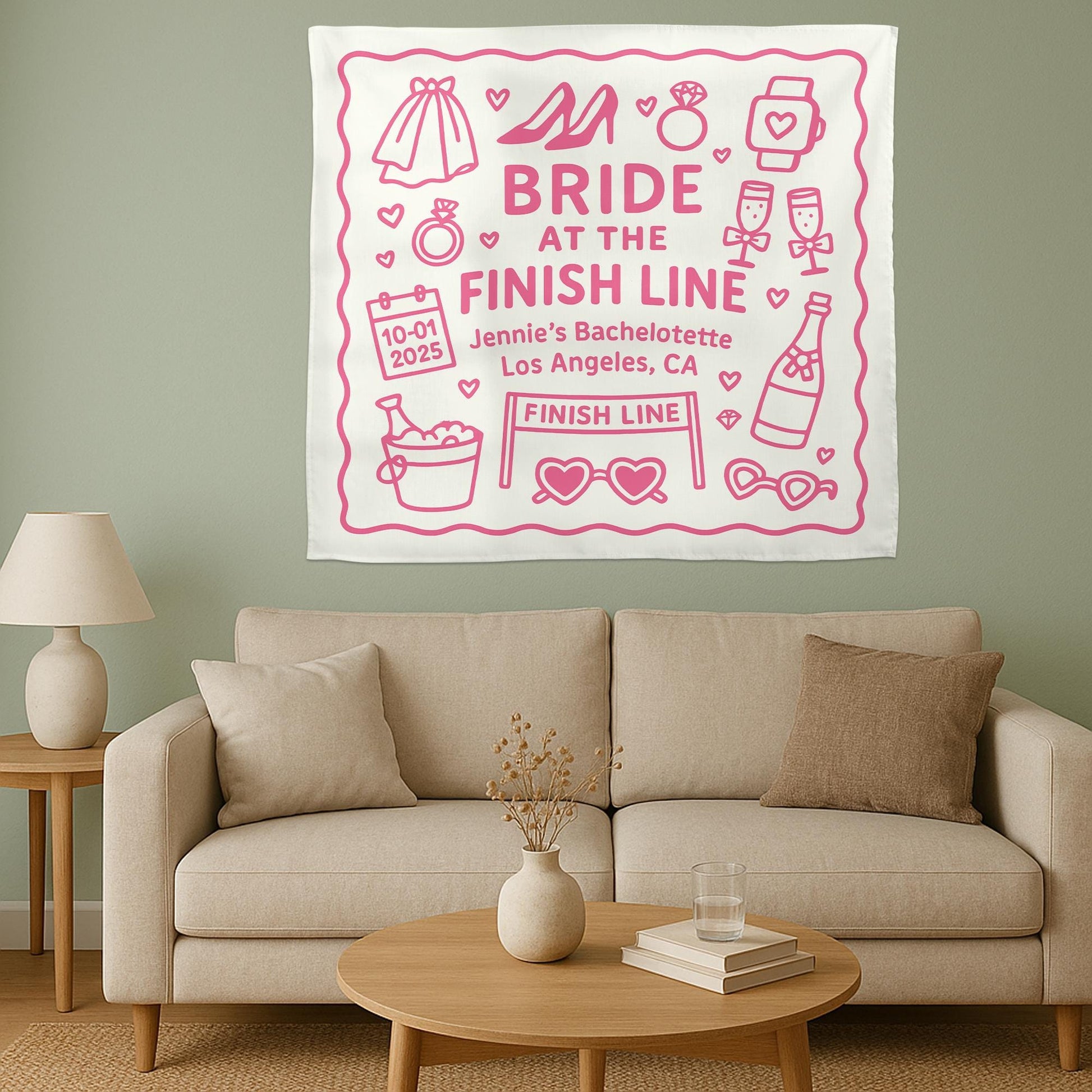 Bride at the Finish Line Bachelorette Tapestry, Custom Party Banner, Bridal Shower Decor, Personalized Last Fling Backdrop