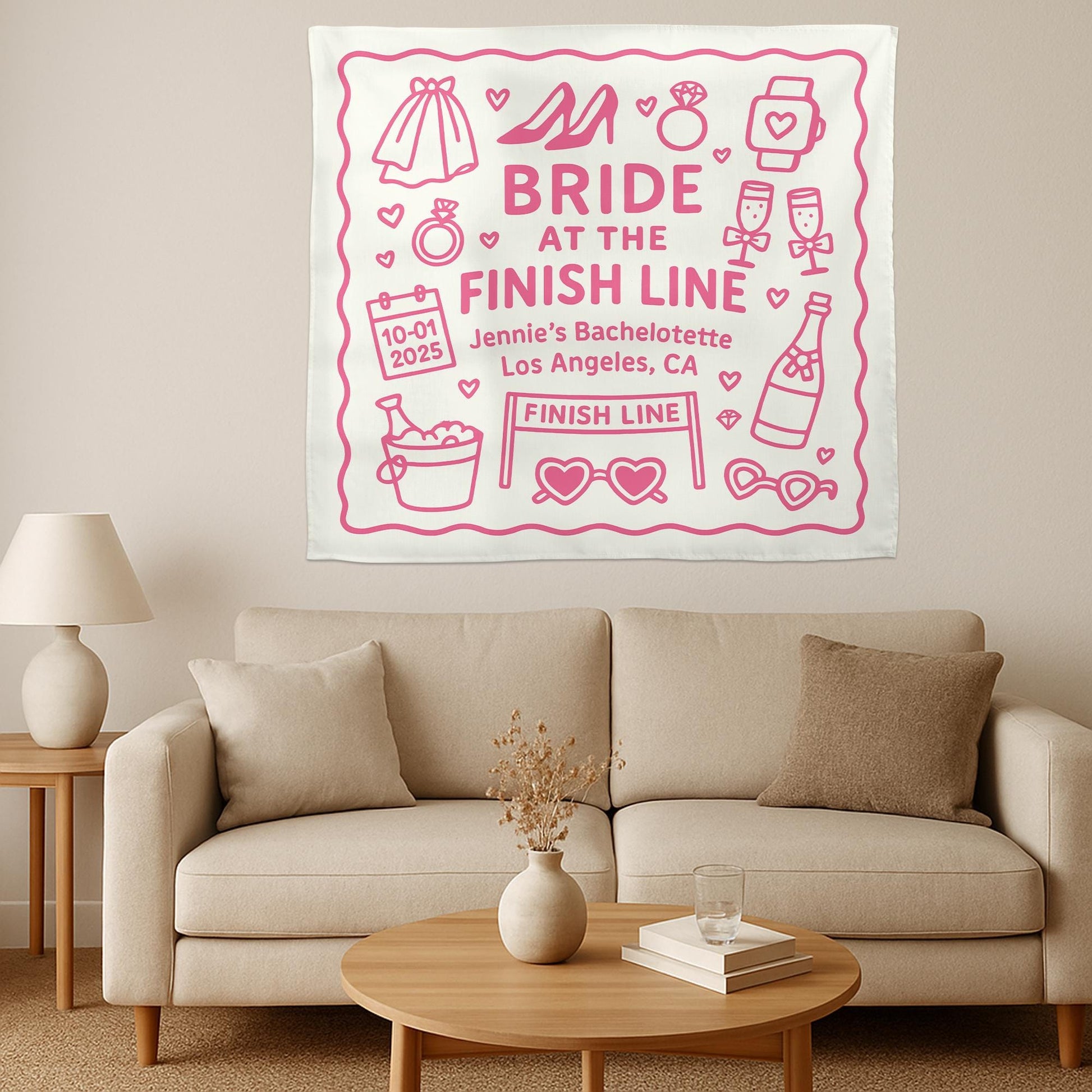 Bride at the Finish Line Bachelorette Tapestry, Custom Party Banner, Bridal Shower Decor, Personalized Last Fling Backdrop