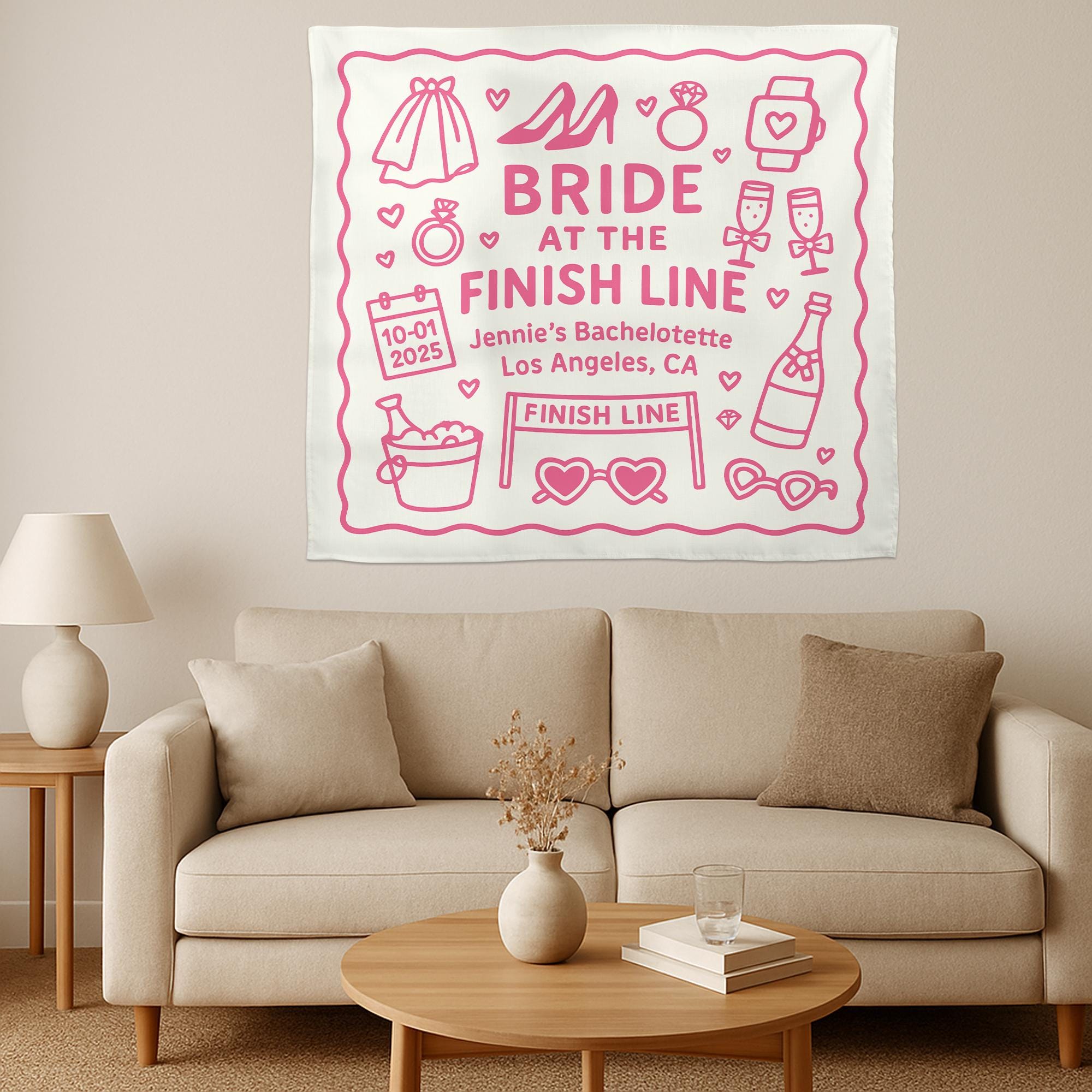 Bride at the Finish Line Bachelorette Tapestry, Custom Party Banner, Bridal Shower Decor, Personalized Last Fling Backdrop